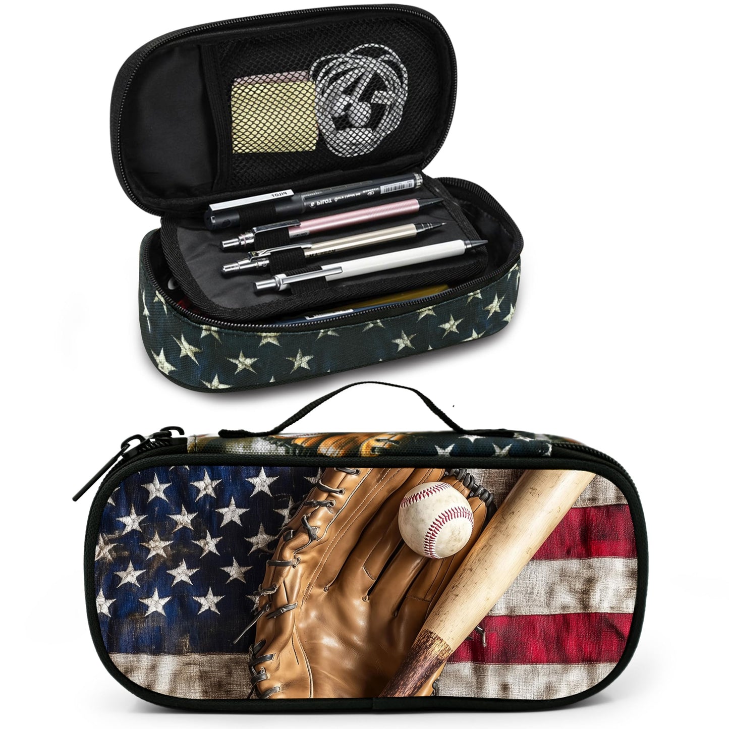 Droerfes Baseball Flag Pencil Case Pencil Pouch Large Capacity Pen Bag School Office Organizer Stationery Storage Box For Girls Boys Teen Kids