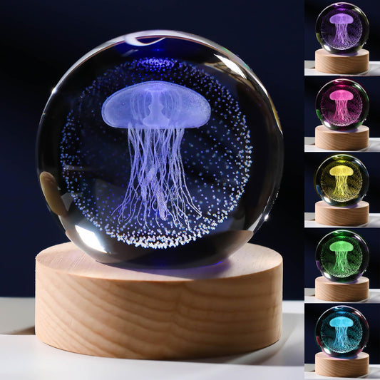 3D Jellyfish Gifts for Women - Crystals Ball 60mm Jellyfish Figurines Decor Glass Animals Figurine Keepsake Paperweight