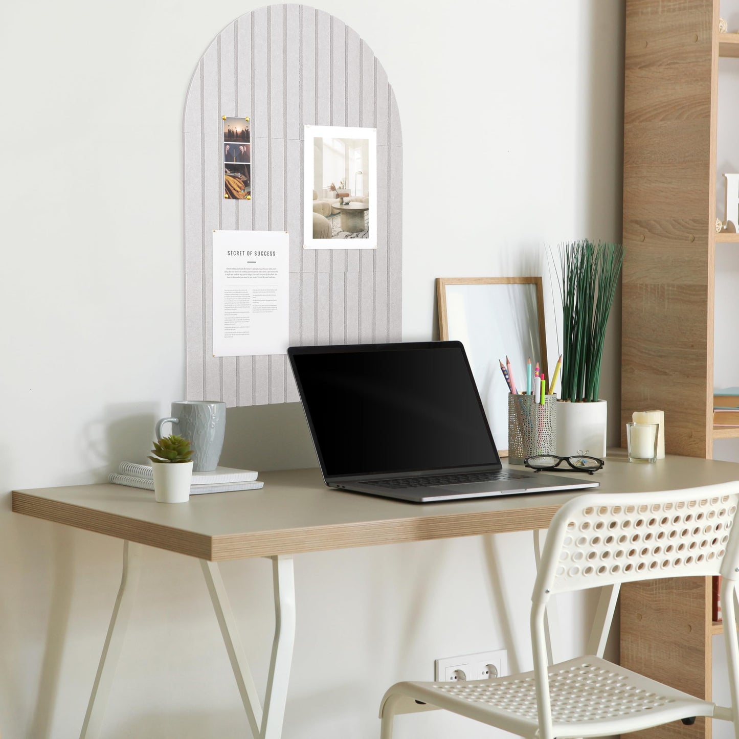 Large Arched Felt Bulletin Board - Stylish Perfectly Sized 35" x 24" Cork Board Alternative for Office & Wall Decor – 6 Customizable Adhesive Tiles with Pins are Perfect to Display Your Photos