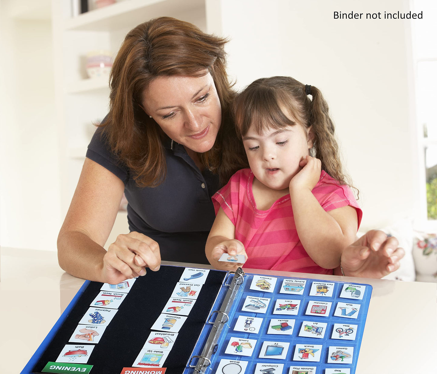 SchKIDules V-KIt - Portable, Binder-Ready Visual Schedule for Kids w/8.5x11" Backboard & 150 laminated Icons plus 21 Headings