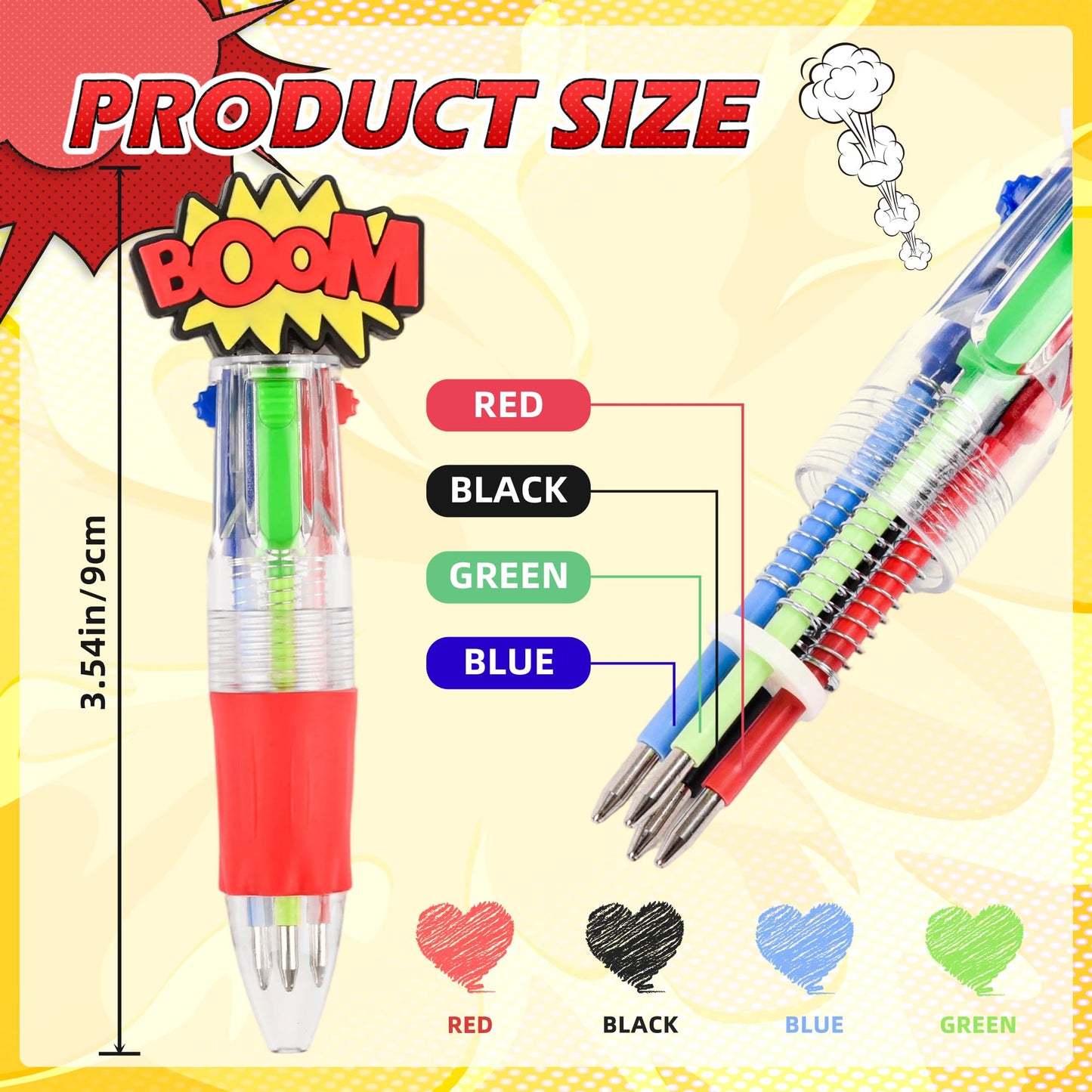 LiYiQ 25 Pcs Hero Theme Multicolor Pen in One Cartoon Cute Fun 4-in-1 Cute Pens Bulk Kawaii Hero Theme Boom Wow Pow Conversation Cool Ballpoint Pens for Fun Gifts