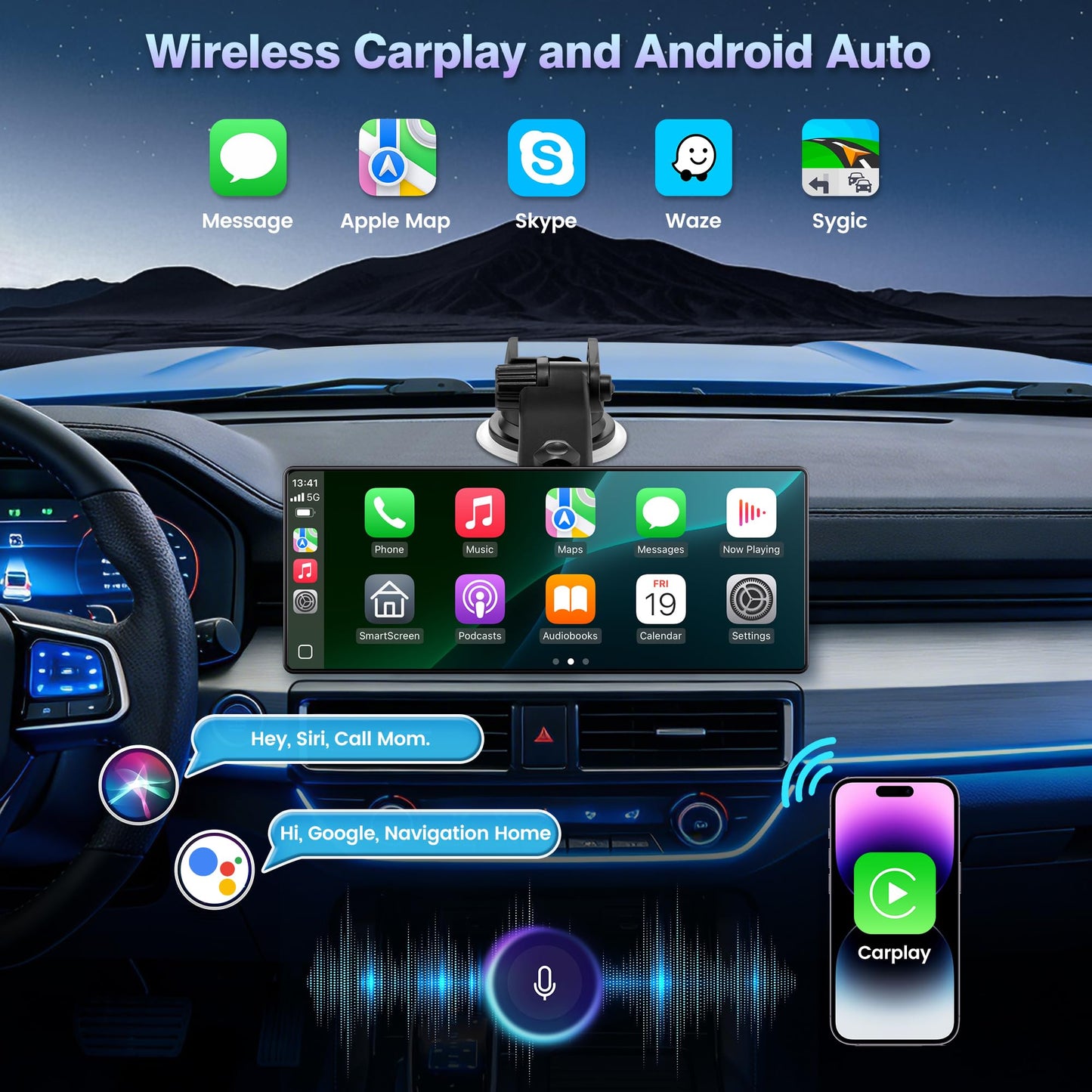 Gikktdr Carplay Screen for Car, 10.26'' Upgrade Wireless CarPlay & Android Auto Car Play Screen with 60PFS,1080P Backup Camera (with a Camera Bracket), GPS Navigation, Voice Control for All Vehicles