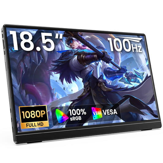 ForHelp 18.5 Inch 100Hz Portable Display, 1920x1080 16:9 FHD Monitor with Built-in Stand and Speakers, Compatible with Laptop, Mobile Phone and Game Consoles