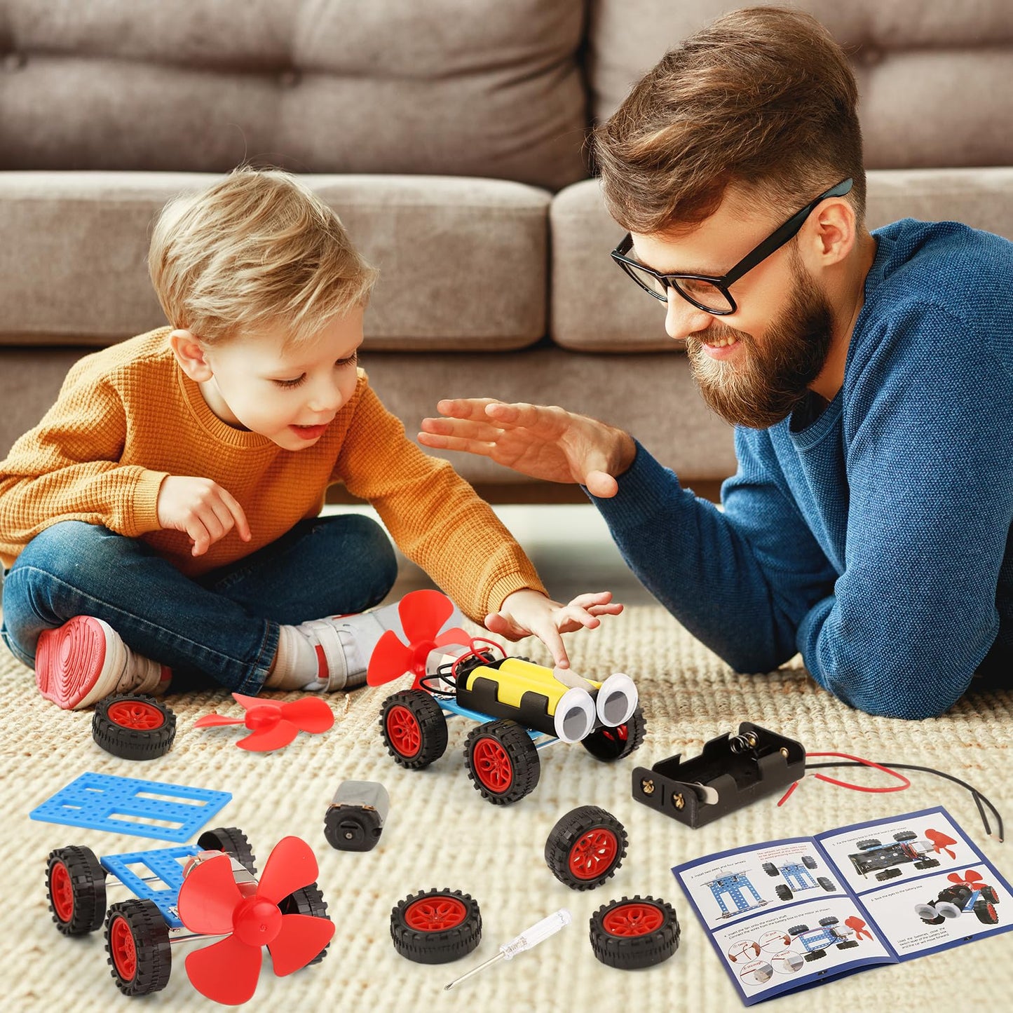 5 Set Individual STEM Kit for Kids, 2nd Grade Boy Toys Bulk Gifts, 8 9 Year Old Boys Gift Ideas, Classroom Science Kits Craft Projects Class Activity, Robot Wind Powered Car Building Activities
