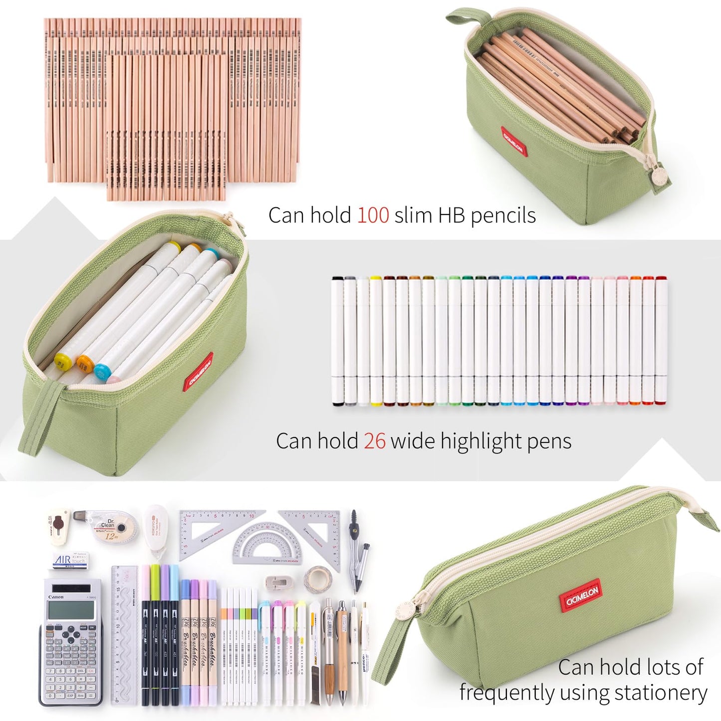 CICIMELON Pencil Case Large Capacity Pouch Pen Bag for School Teen Girl Boy Men Women (Green）