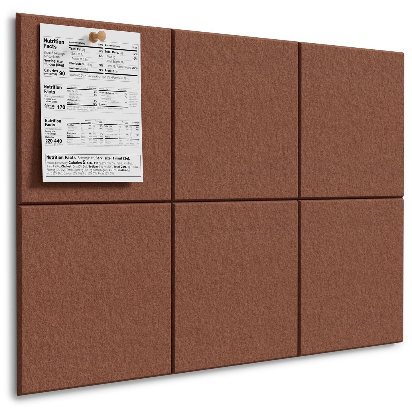 MaxGear Large Cork Board for Wall 36" x 24", Chocolate Brown Bulletin Board, 6 Pack Felt Wall Tiles with Pushpins, Cork Boards for Office Push Pin Board Tack Board Felt Board