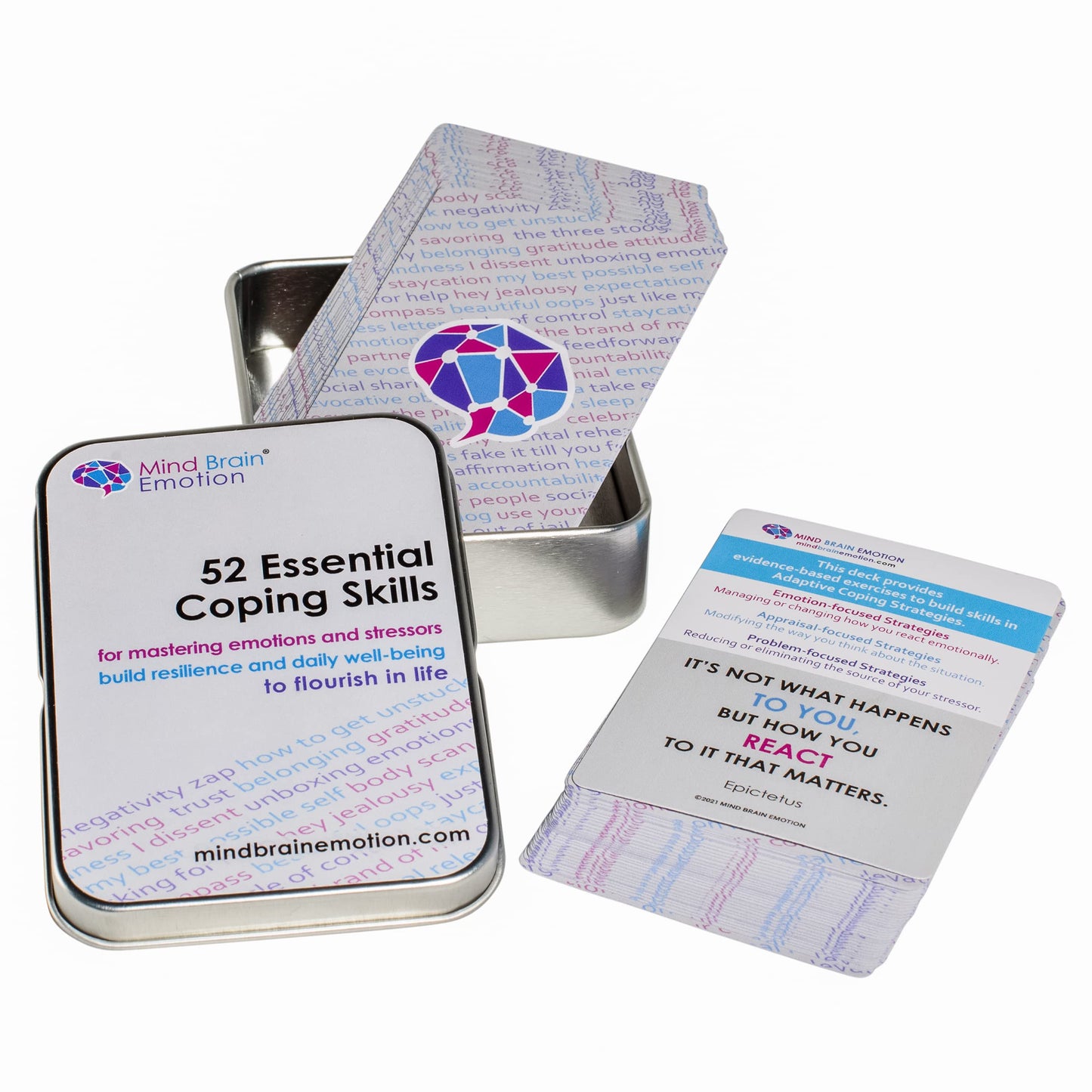 Mind Brain Emotion 52 Essential Coping Skills Cards - Self Care Exercises for Stress and Social Anxiety Relief - Resilience, Emotional Agility, Confidence Therapy Games for Teens, Adults
