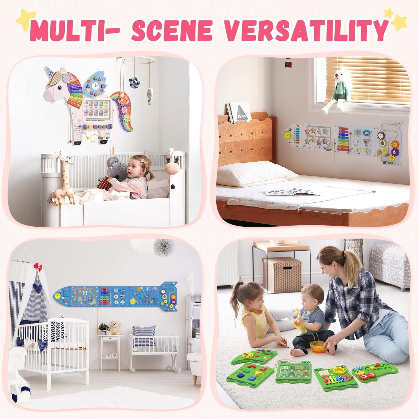 nigwet Unicorn Sensory Wall Panel for Kids - Activity Wall Busy Board Panels, Montessori Toddler Wall Activity Board, Wall Toys for Toddlers 3, Activity Cube, Perfect for Toddler Playroom, Pink