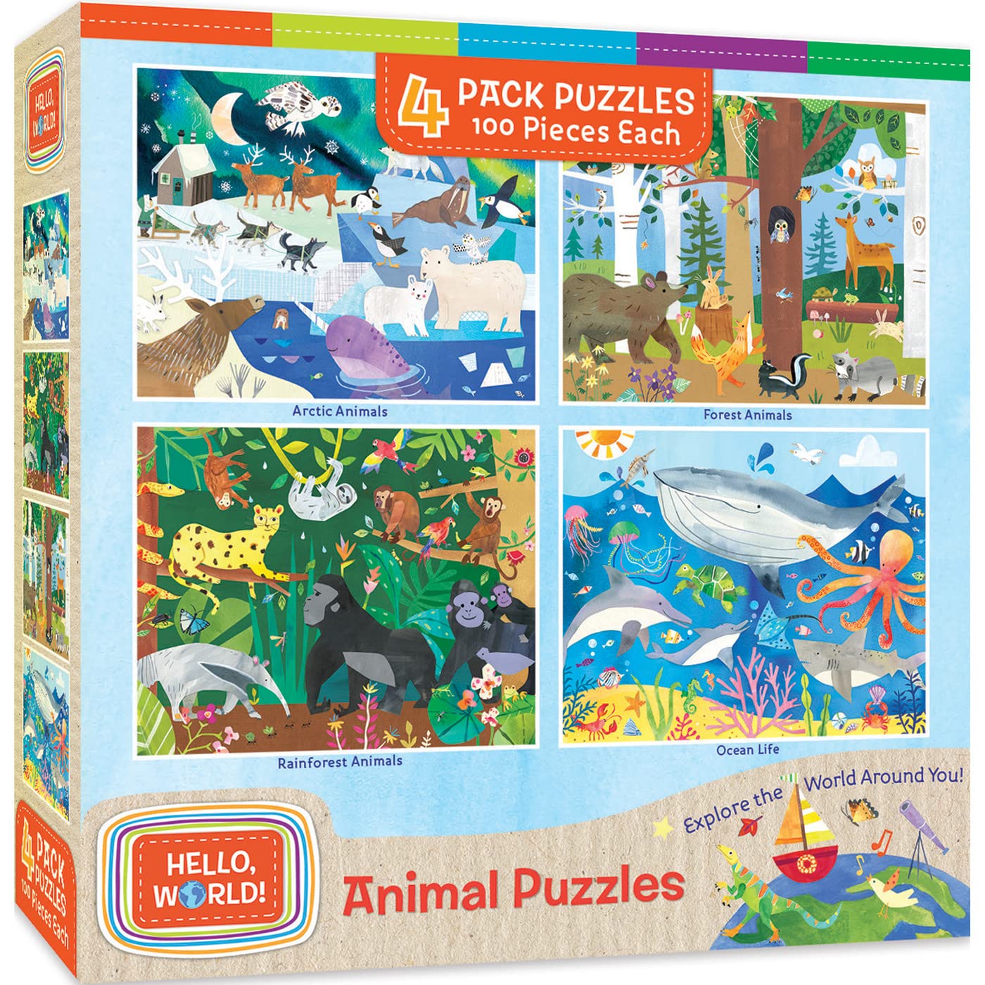 MasterPieces Hello, World! - 4-Pack 48Pc Puzzles - Jigsaw Puzzle with Vibrant Artwork and Durable Pieces - Fun Family Activity, Brain Challenge, and Educational Entertainment for Kids, Teens