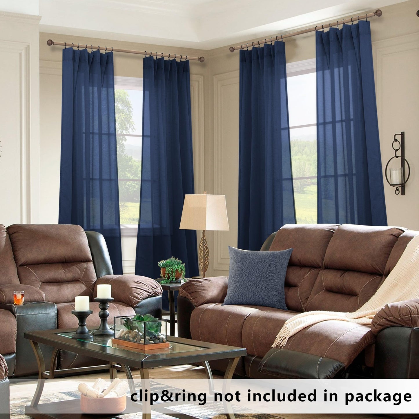 Navy Blue Window Curtains 96 Inches Long 2 Panel Set Rod Pocket Woven Textured Linen Look Voile Sheer Drapes for Living Room Village Apartment Cabin Garden Canopy Family Room Home Decor 52 Inch Width