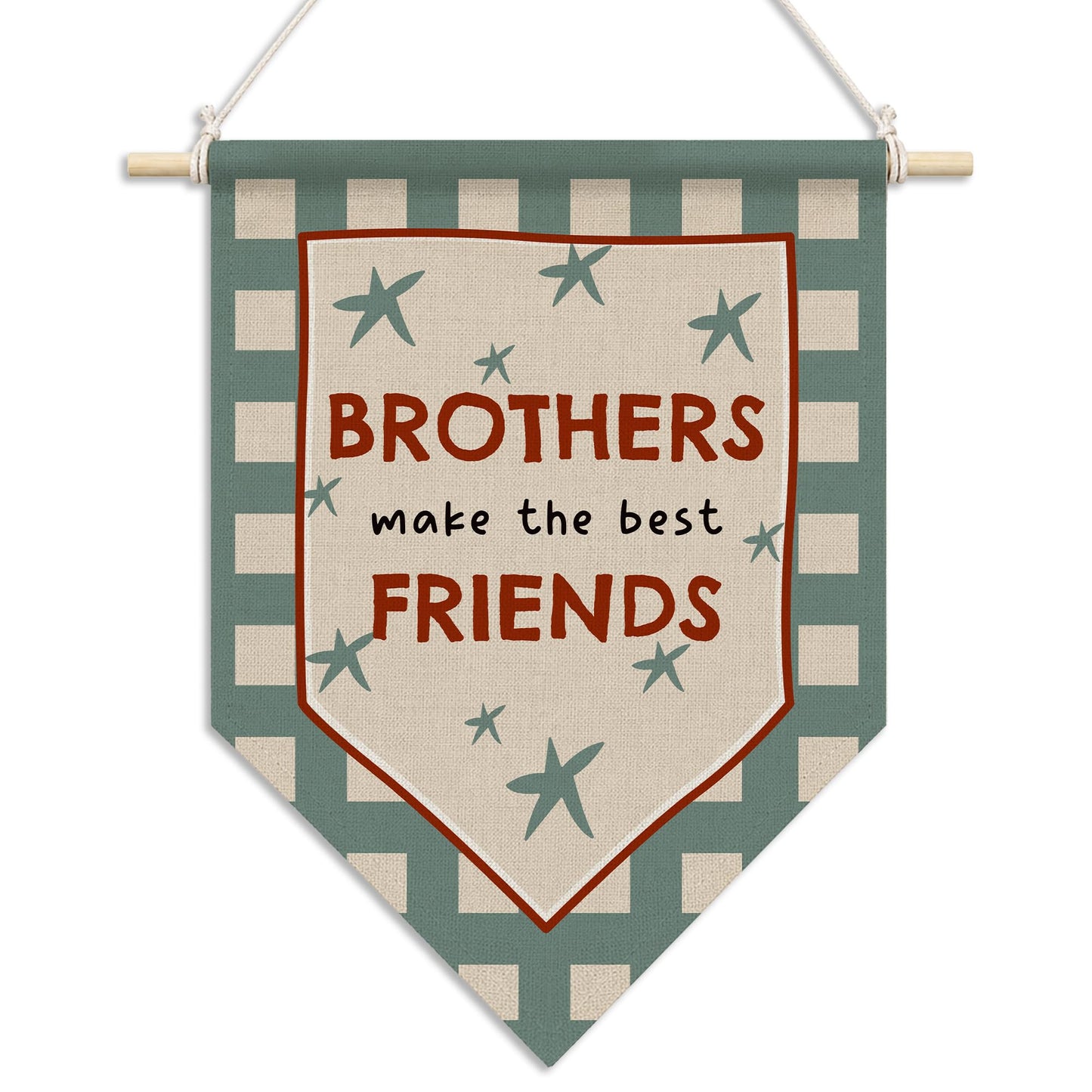RUKUPA Boys Room Wall Art Decor, Kids Playroom Hanging Pennant Flag, Brothers Make the Best Friends Nursery Wall Art Poster Hanger for Kids Toddler Boys Room Playroom Bedroom Decor, 11x15 Inch