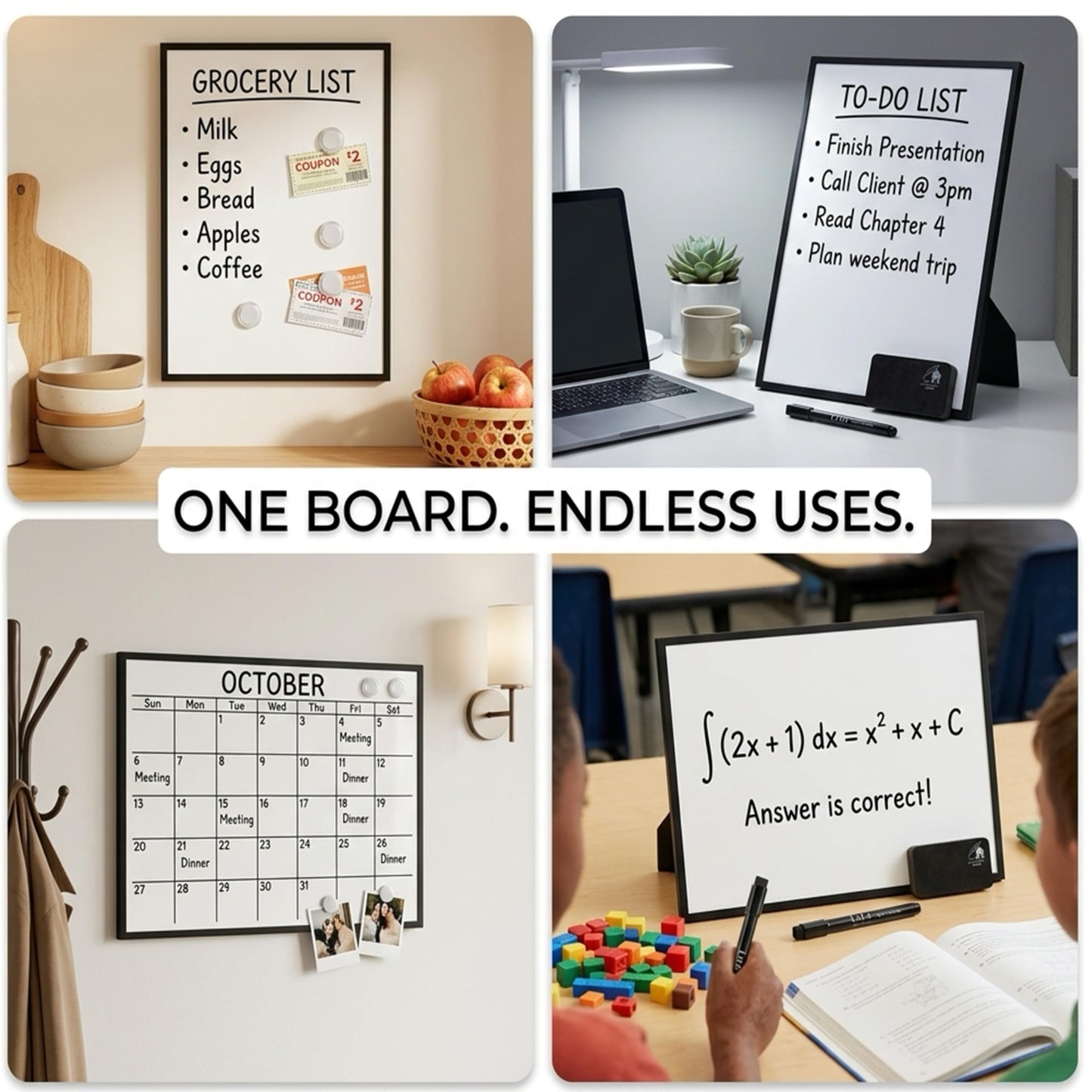 Lulu Office Magnetic Dry Erase Board 12x16 with Foldable Stand, Portable Black Desktop Whiteboard for Home, Office, School & Kitchen