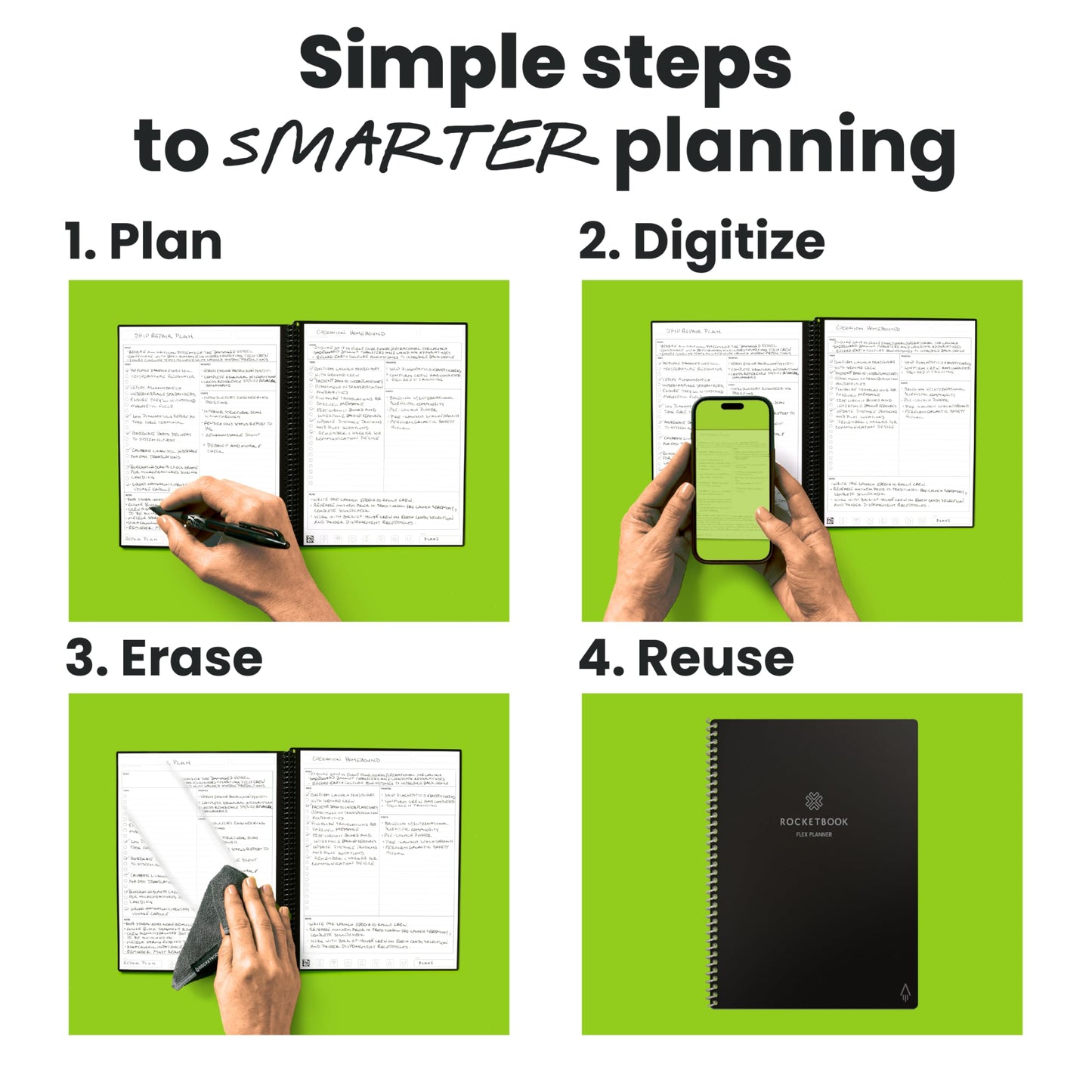 Rocketbook Flex Reusable Planner, Smart Undated, Daily, Weekly, Monthly, Annual Calendar Templates, Letter Size 8.5x11, Black (Pack of 1)