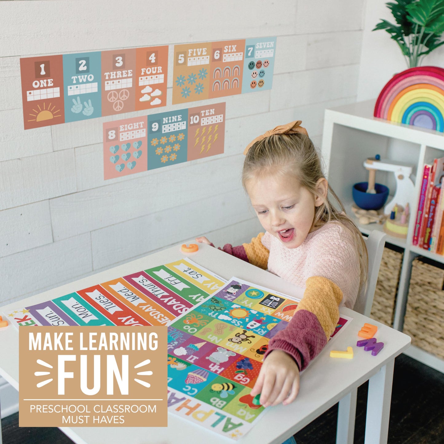 Hadley Designs Alphabet for Classroom Wall Decor - ABC Posters for Classroom Wall Chart Preschool & Kindergarten, ABC Letters & Number Line Elementary, Alphabet Cards, Retro Classroom Decor