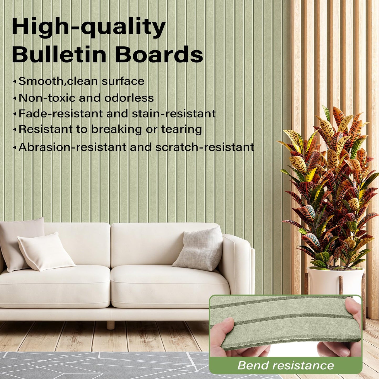 Large Felt Bulletin Board，47.2" x 35.4" 12 Pack Cork Board Alternative for Walls,Felt Wall Tiles for Office & Home Decor,Pin Board with 30 Pcs Pushpins and 72 Adhesive Tabs-Sage