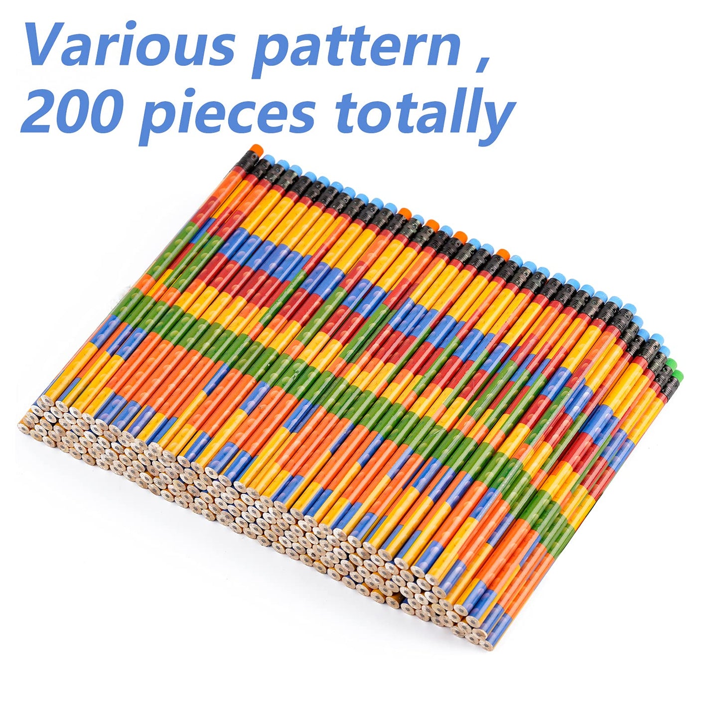 Kolewo4ever 200 Pieces Building Block Wood Pencils Colorful Round Pencils with Top Erasers Students Birthday Goody Bag Bulk Filler for Exams School Office Sketching Learning Activities