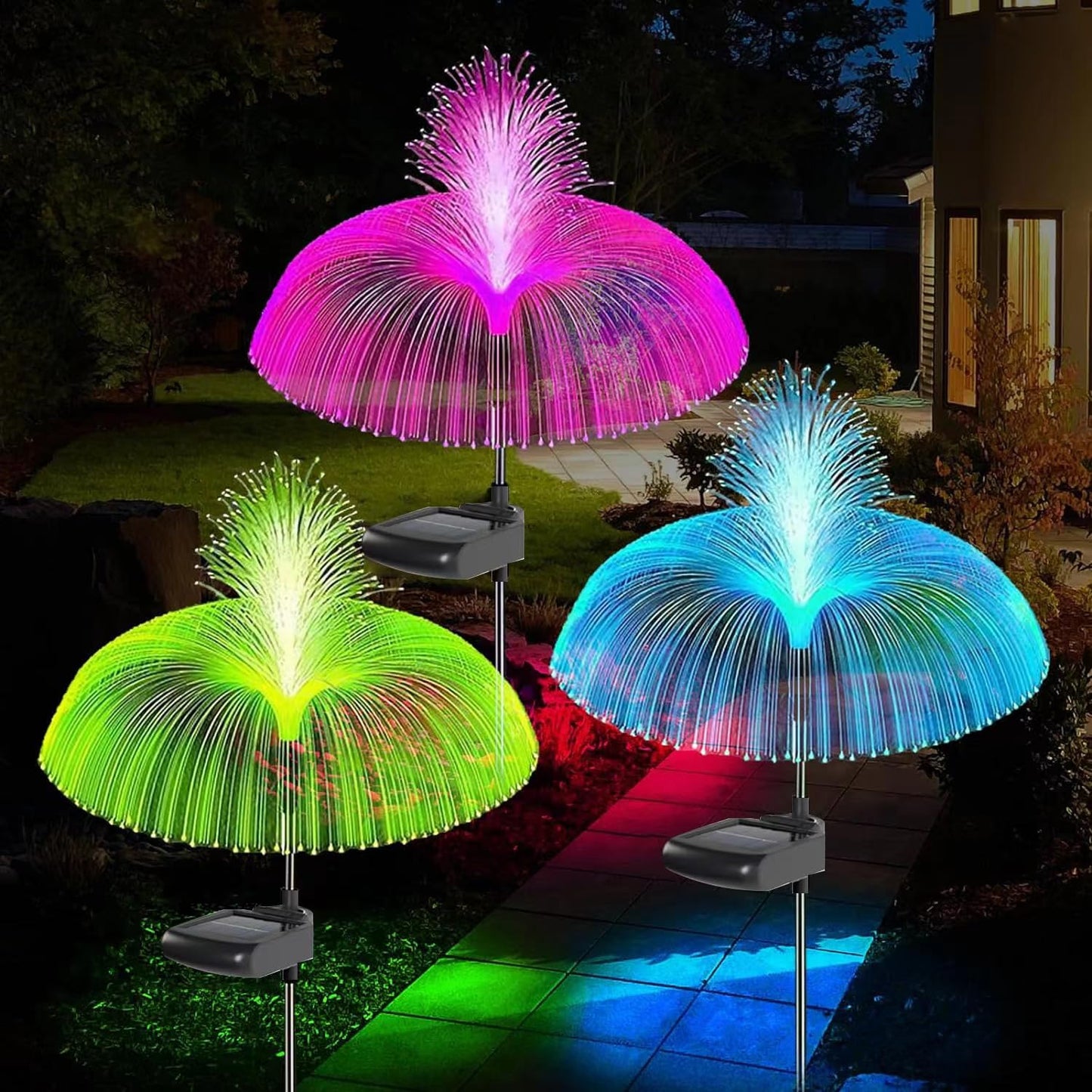 Axafnev Solar Garden Lights - 3 Pack Color Changing Jellyfish Design, Waterproof, 1 Size, Model JT00066GYUS
