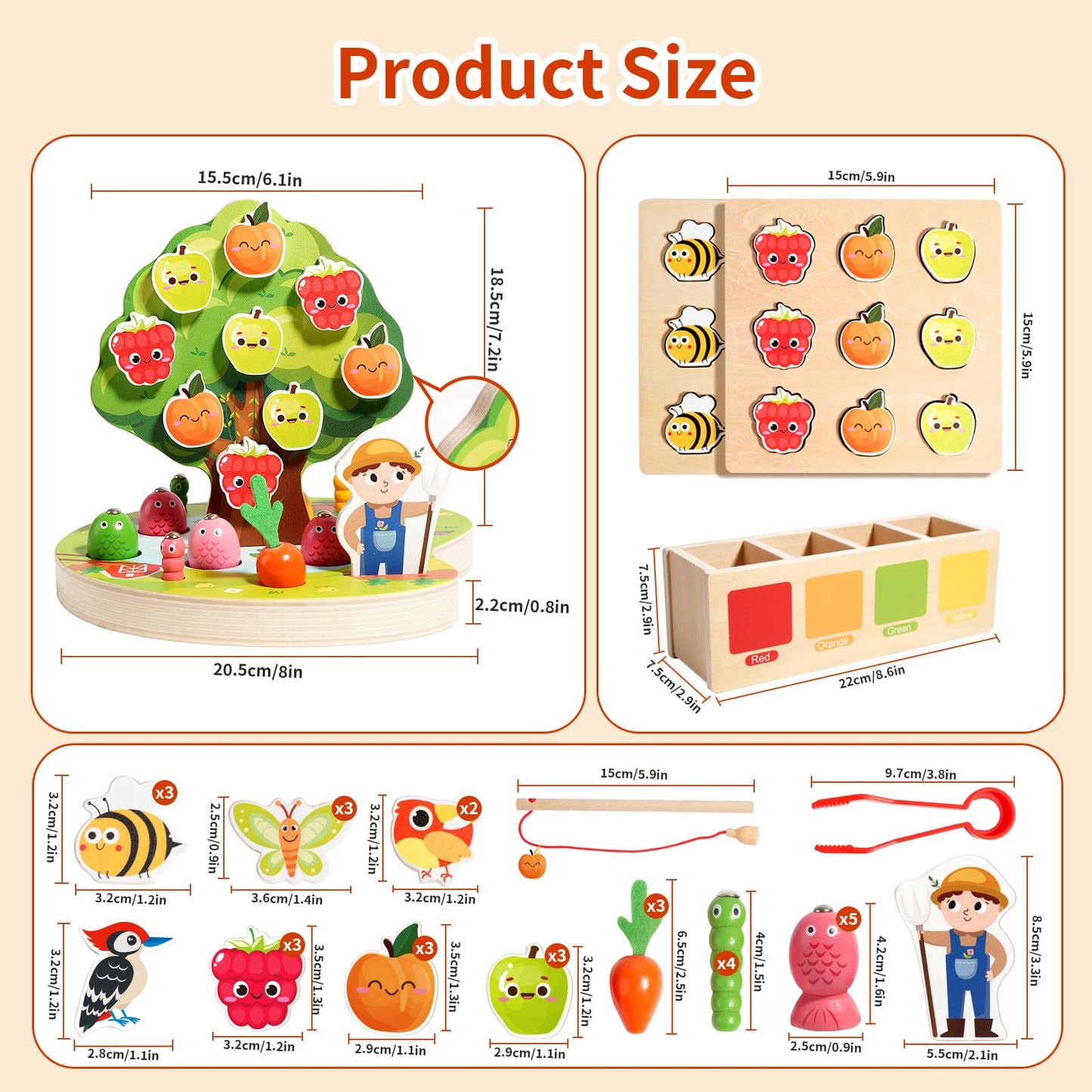 INIFEIDALA Montessori Toys for 3 4 5 Year Olds | Birthday Gifts for Boys & Girls, Wooden Educational Toddler Toys, Shape Sorting, Carrot Harvest & Magnetic Fishing Game – Fine Motor Skills Development
