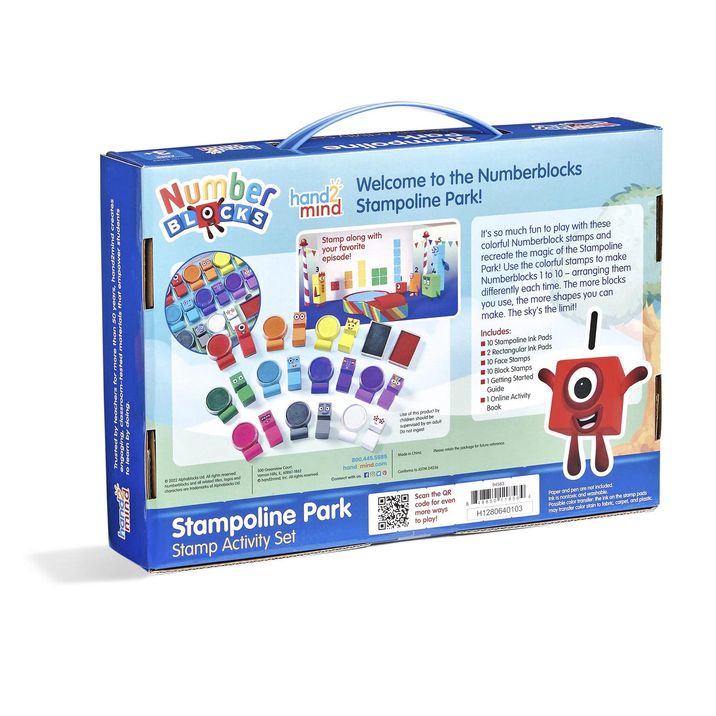 hand2mind Numberblocks Stampoline Park Stamp Activity Set, 20 Stamps, 12 Washable Ink Pads, Number Toys, Kids Arts & Crafts, Preschool Math Toys, Toddler Learning Activities, Birthday Gifts for Kids