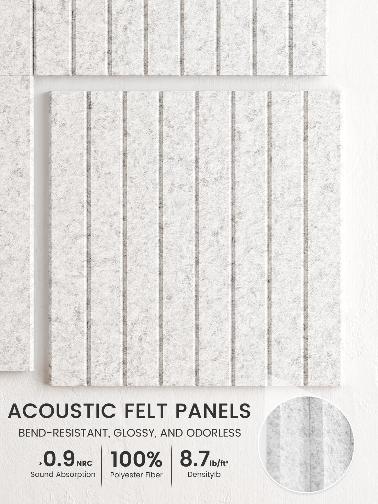 Bumusty Large Cork Board Alternative-48 x 36" Felt Bulletin Board Tiles, with 30 Pushpins, 70 Adhesive Tabs, Fine-Stripe 12-Pack, Cork Boards for Office Push Pin Board Felt Board-Light Gray