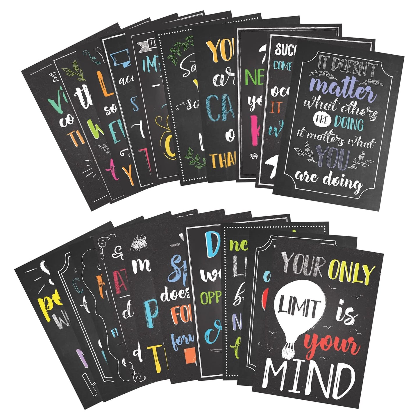 Juvale 20-Pack 13x19 in Motivational Classroom Posters - Chalkboard-Style Wall Decor, Classroom Decor, Bulletin Board Decorations, School Supplies for Teachers, Growth Mindset Posters