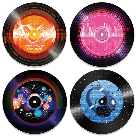 DOODLREAM 4PCS Colorful Abstract Music Vinyl Record Wall Decor 12" Hippy Musical Note Wall Art Posters for Room Aesthetic, Retro Record Decor for Music Party Studio Living Room DIY Craft Project