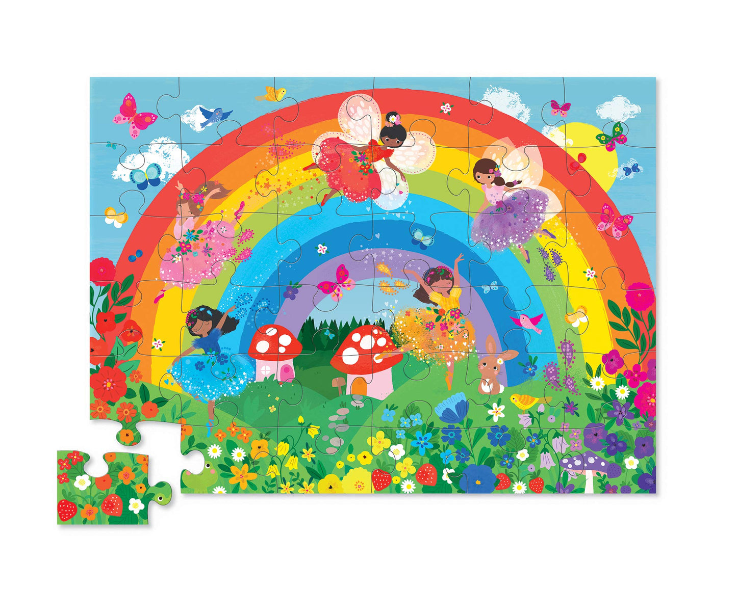 Crocodile Creek 36-Piece Jigsaw Floor Puzzle - Fun Floor Puzzles for Kids Ages 3-5 - Heavy-Duty Shaped Box for Storage - Over The Rainbow - 24" W x 18" H Finished