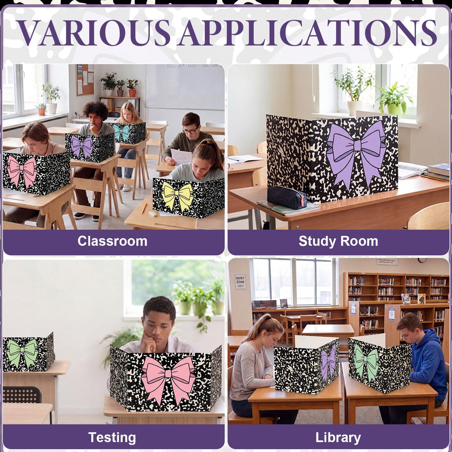 Poola Voidra 24 Pcs Composition Desk Dividers for Students Cardboard Privacy Folders Testing Privacy Classroom Boards for Desk Back to School Teacher Office Study Supplies (Pastel Bow)