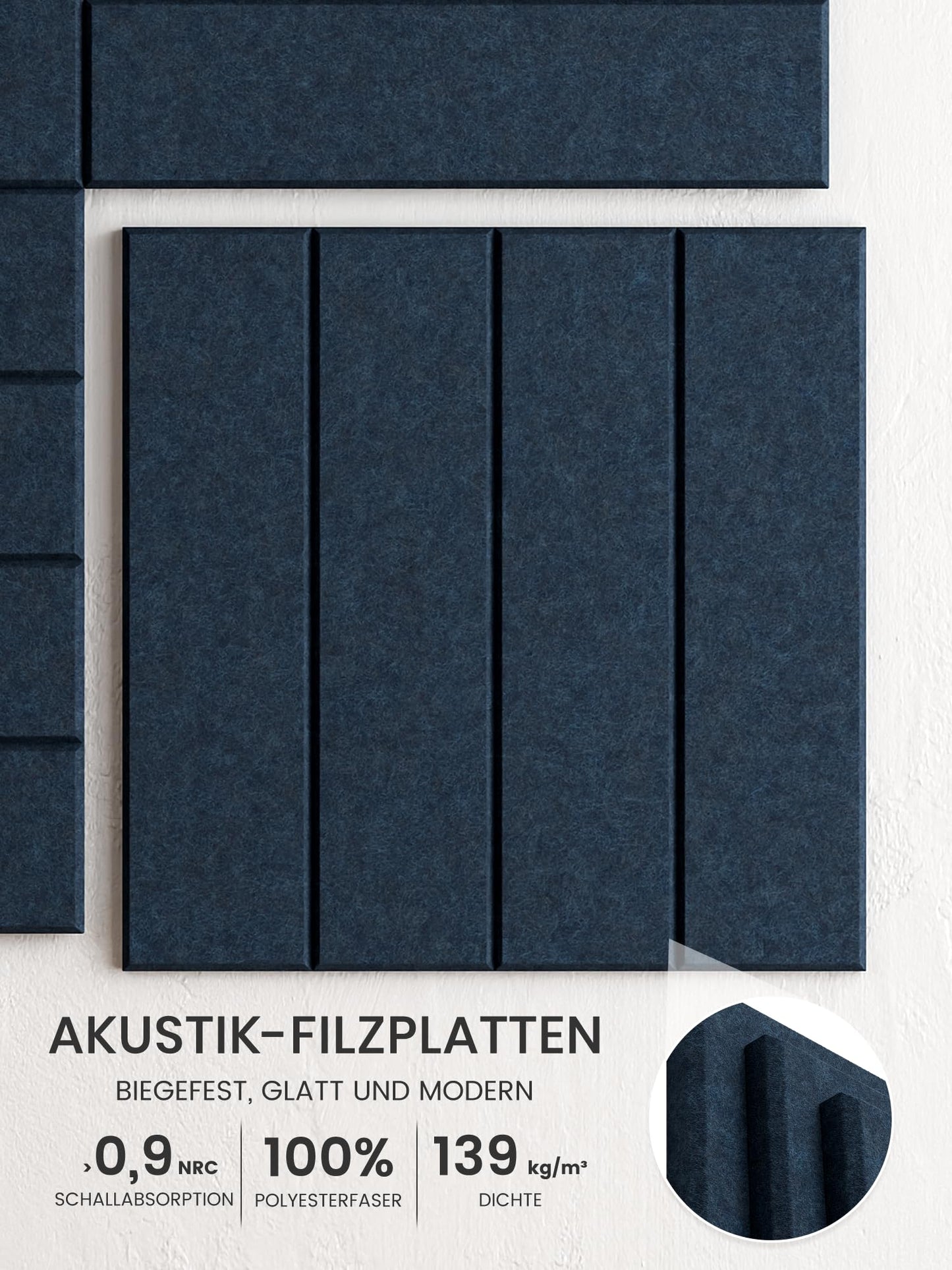 Bumusty Large Cork Board Alternative-36 x 24" Felt Bulletin Board Tiles, with 30 Pushpins, 40 Adhesive Tabs, Bold-Stripe 6-Pack, Cork Boards for Office Push Pin Board Felt Board-Navy Blue