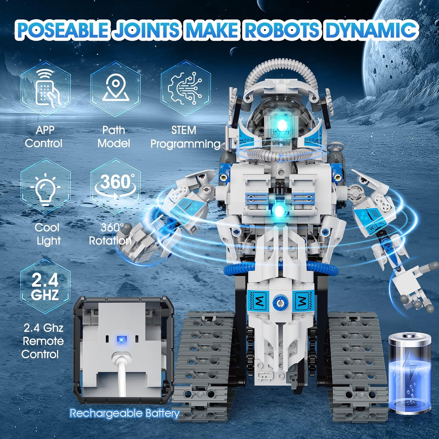 ACIKETO 6 in 1 STEM Robot Building Kit, 780 PCS APP & Remote Control Space Robot Toys for Kids Age 8-14+, Engineering Technic Coding Robotic Kit, Educational Science Set Birthday Gift for Boys Girls