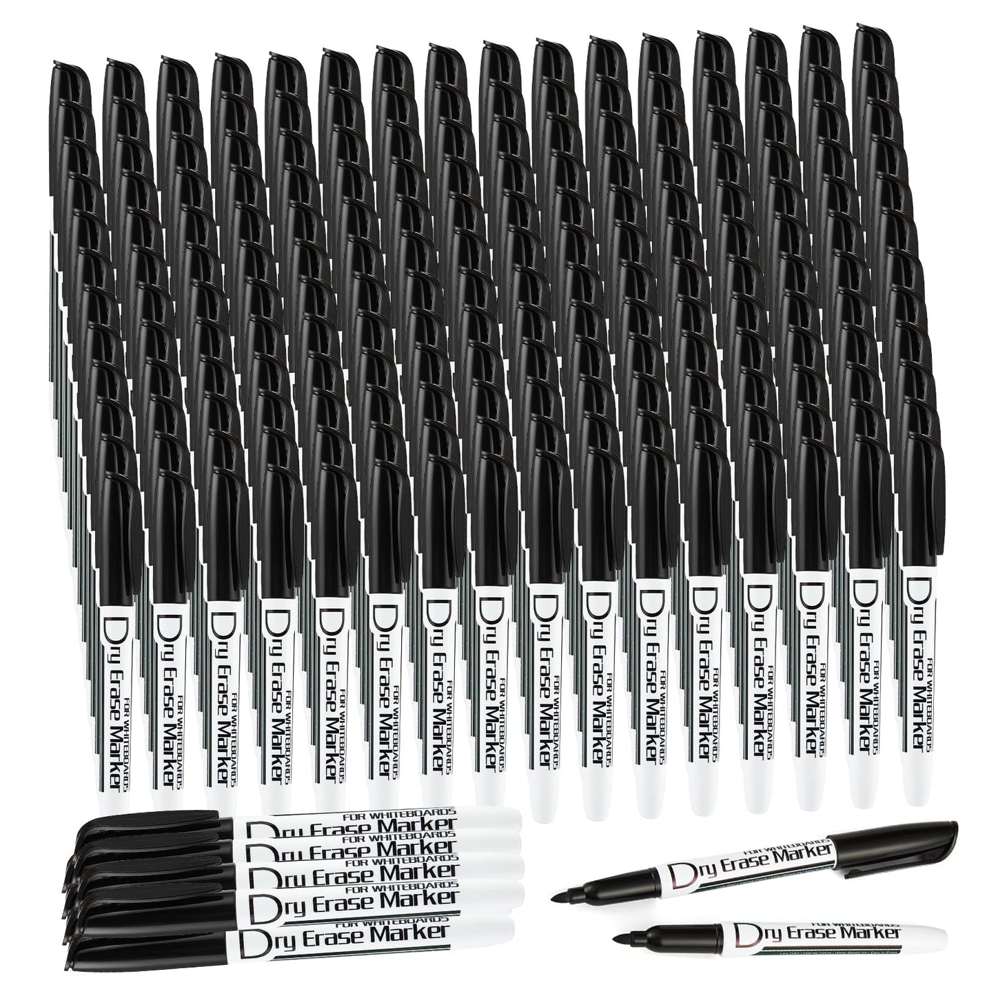 Volcanics Black Dry Erase Markers Bulk Pack - 200 Fine Tip Whiteboard Markers, Low Odor, Quick Dry, Ideal for Office, Classroom, Business, Meeting Room & Warehouse Use