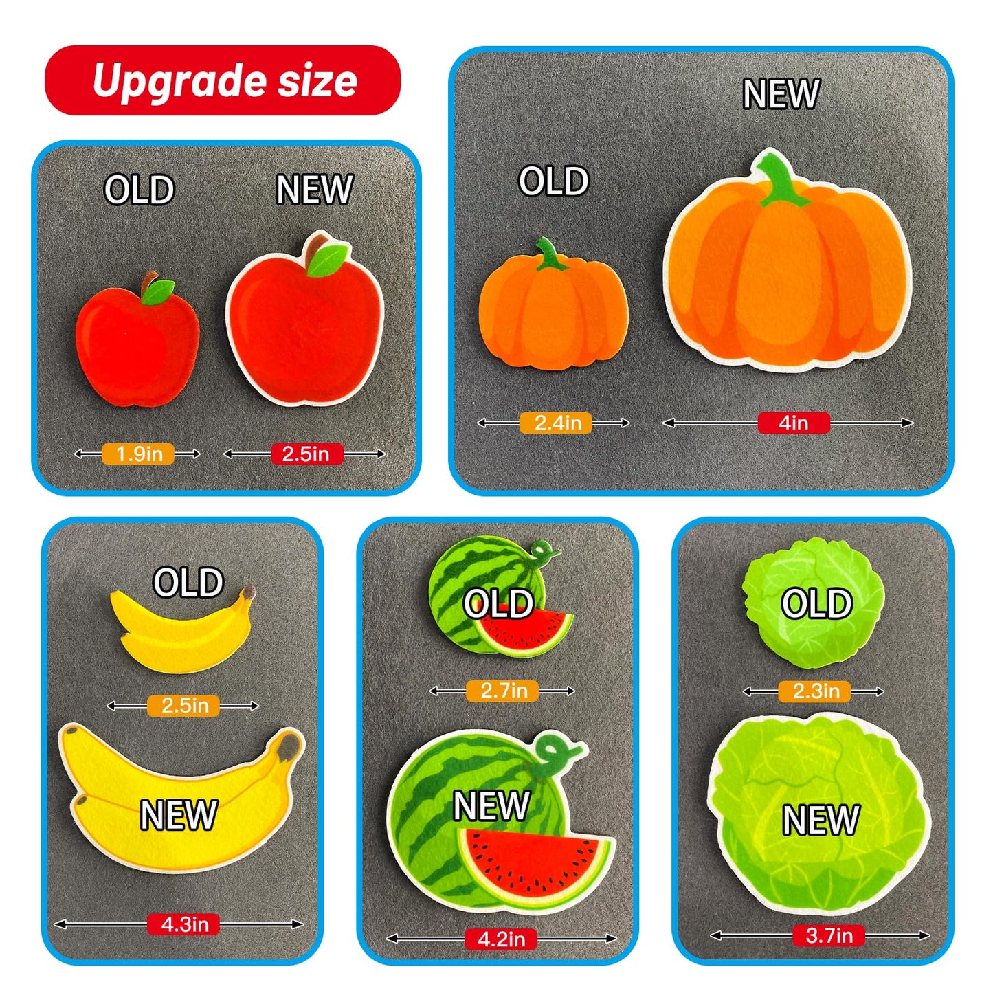 PENGFULL Felt Fruits and Vegetables Learning Pieces,62 Felt Flannel Board Pieces,Learn Common Fruits and Vegetables and Words for Kindergarten,Preschool,Toddlers