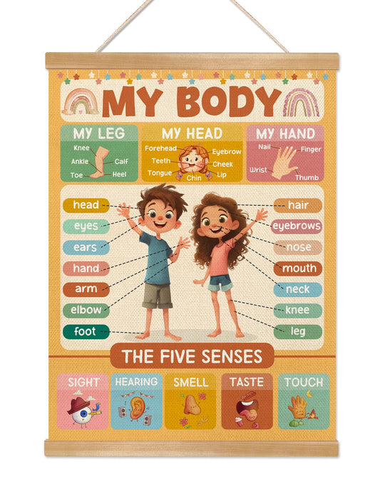 Body Parts Wall Art Decor for Daycare,Colorful Girls Boys Body Parts Education Canvas Print Poster for Preschool,Toddler Learning Poster for Nursery Playroom Classroom,Kids Room Decor 14x18.5Inch