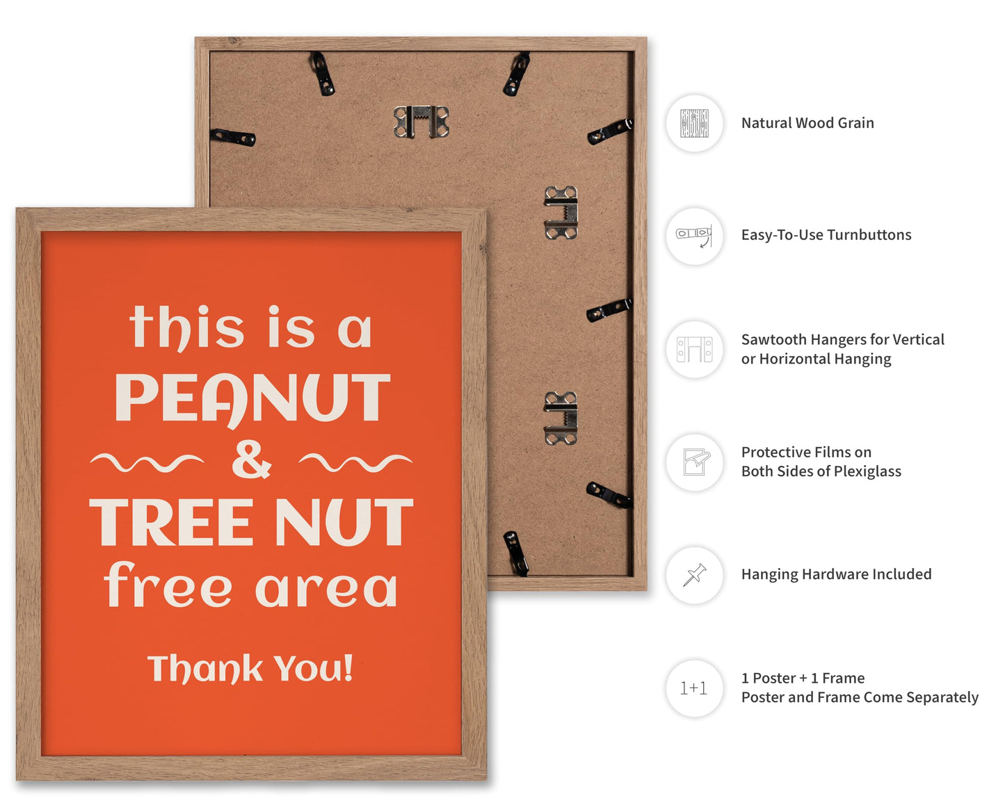 Poster Master Peanut and Tree Nut Free Area Poster - Food Allergy Awareness Print - Typography Art - Trendy Art - Gift for Men & Women - Decor for School, Office or Classroom, 11x14 Beige Framed