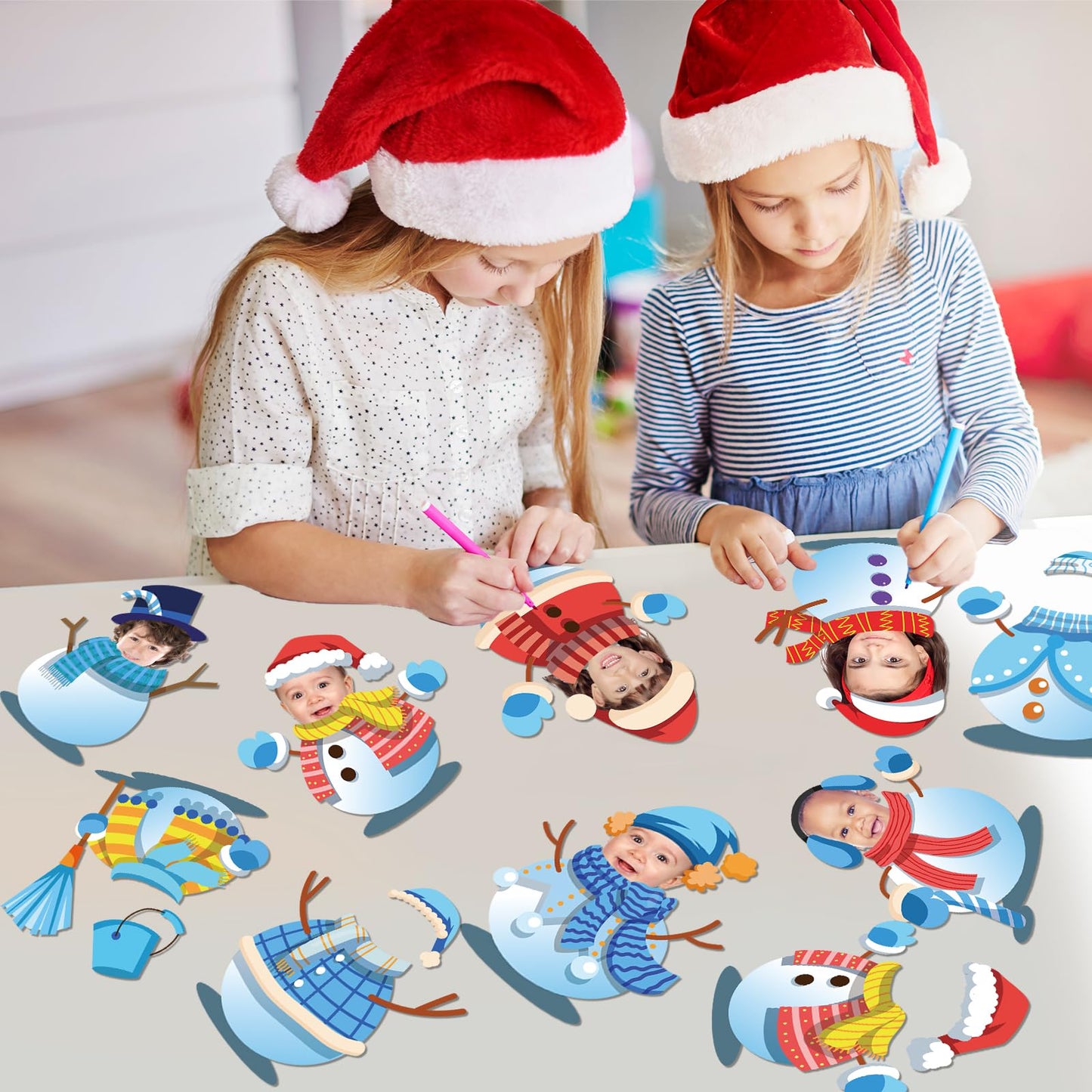 60pcs Winter Theme DIY Cutouts Snowman Bulletin Board Decoration Set Christmas Snowman with Hat Paper Cut-Outs Decor for Winter Holiday DIY Photo Craft Xmas Party School Classroom Wall Door Supplies