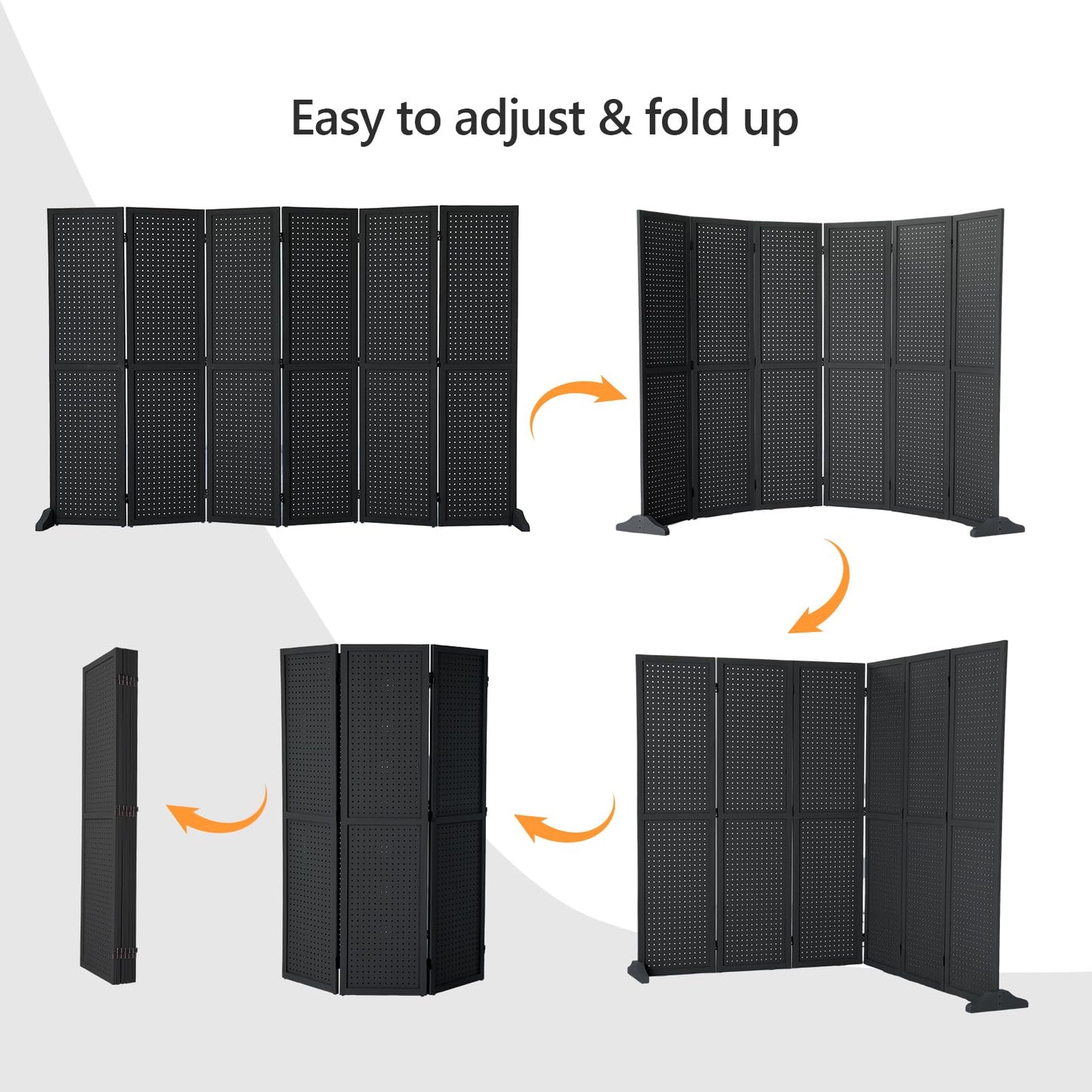 Bonnlo 4/6 Panel Pegboard Freestanding, 5 FT Portable Display Board Organizer for Craft Show Jewelry, Wooden Folding Privacy Screen Room Divider (Black, 6 Panel with Base)