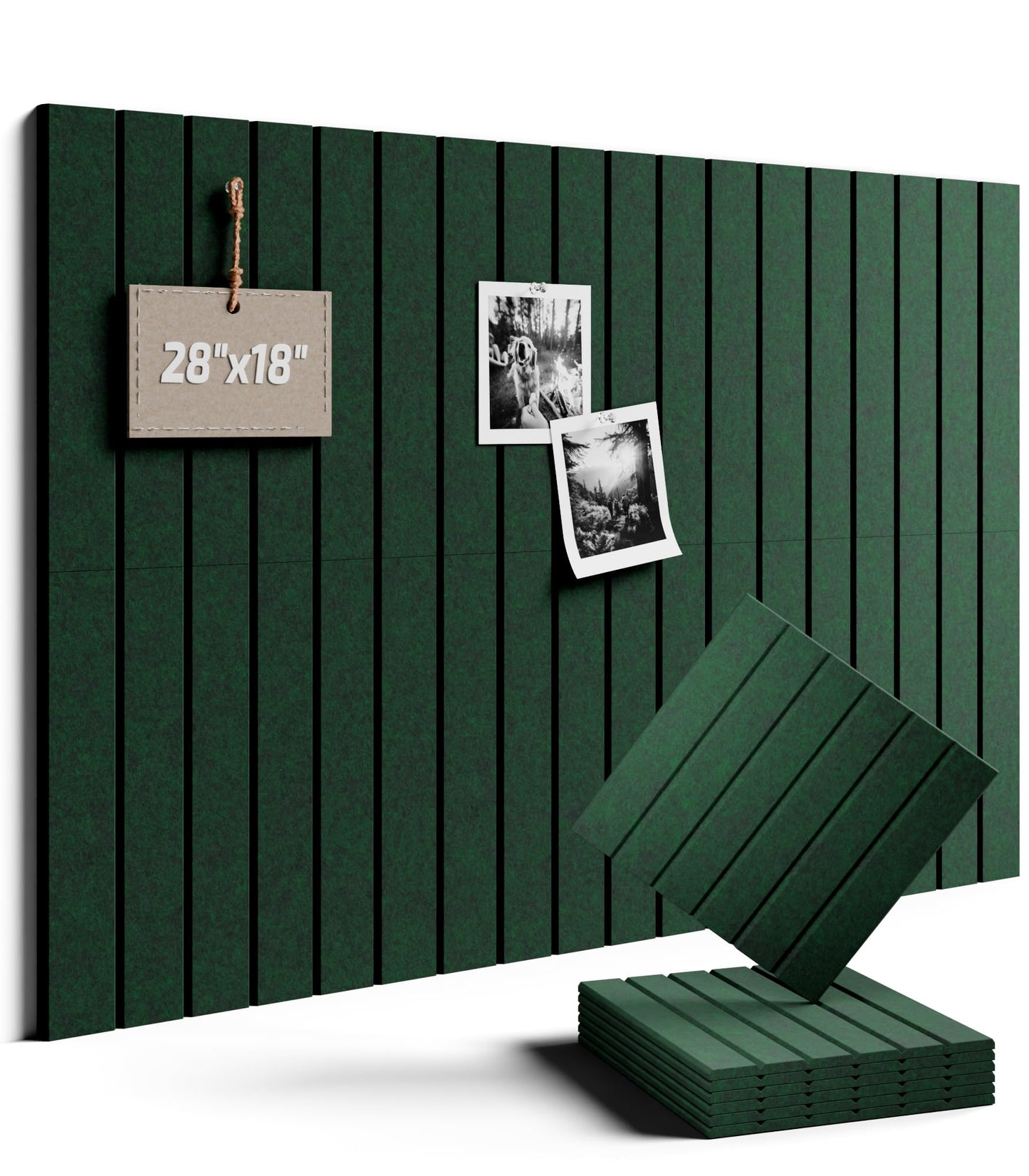 Felt Bulletin Board Tiles -28"x18" with 40 Adhesive Tabs, Cork Board Alternative for Office Decor, Push Pin Board Wall Organizer 6-Pack (Pine Green)