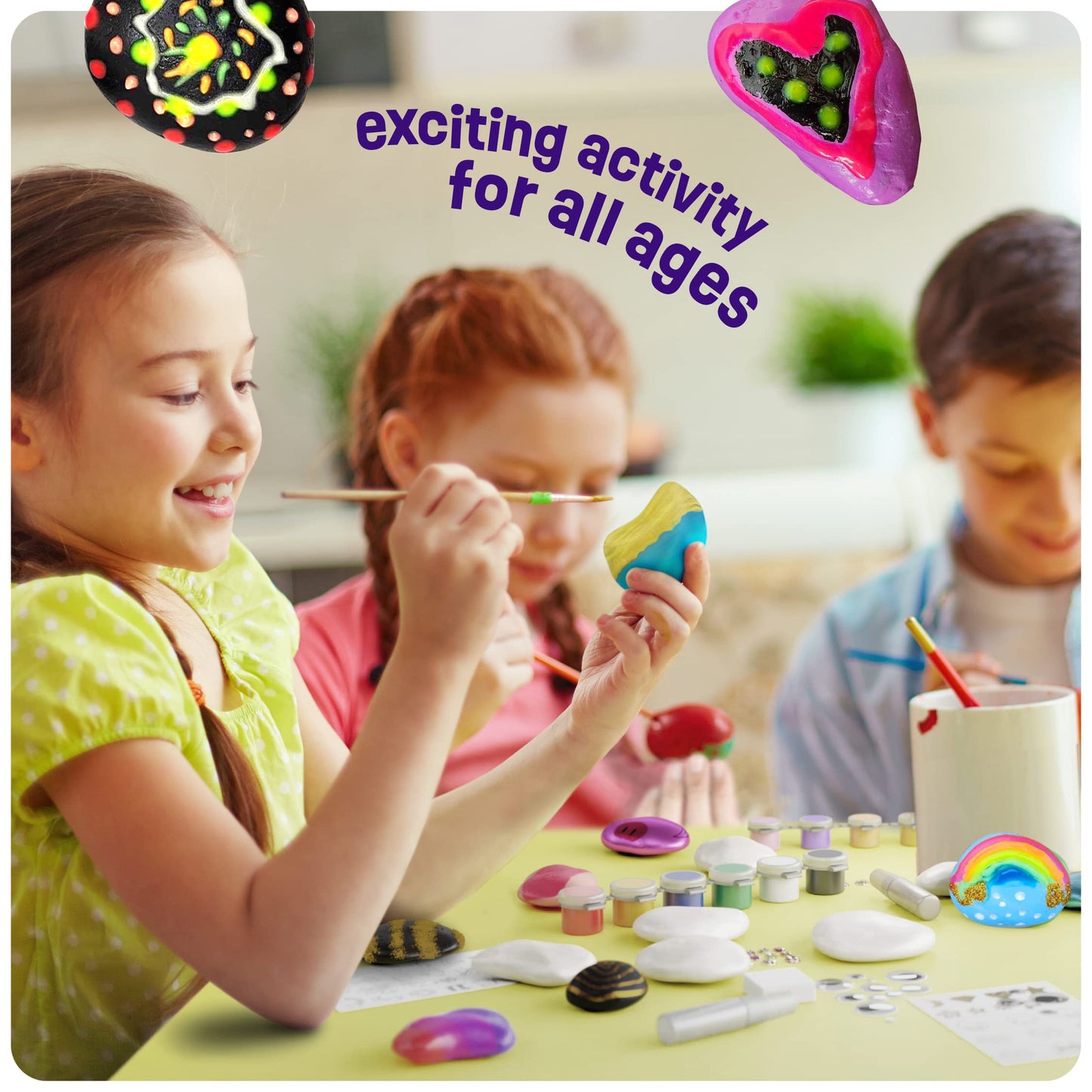 Dan&Darci Kids Rock Painting Kit - Glow in The Dark - Gifts Arts & Crafts for Boys and Girls Ages 6-12 - Craft Activities Kits - Creative Art Toys for 6, 7, 8, 9, 10, 11 & 12 Year Old Kid