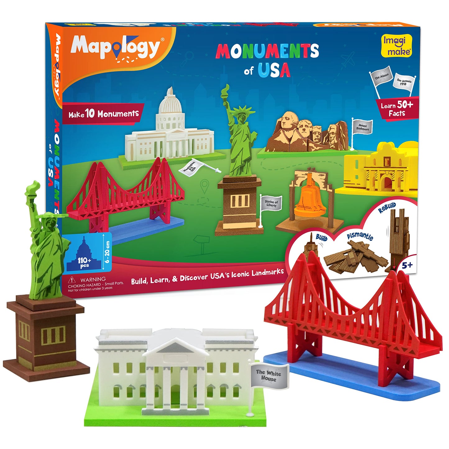 Imagimake Mapology Monuments of USA | 3D Puzzles for Kids | STEM Toys & Games | Educational Toys for Kids 5-7 | Birthday Gift for Boys & Girls Age 5 Years & Up | Christmas 3-D Puzzle for 8-10
