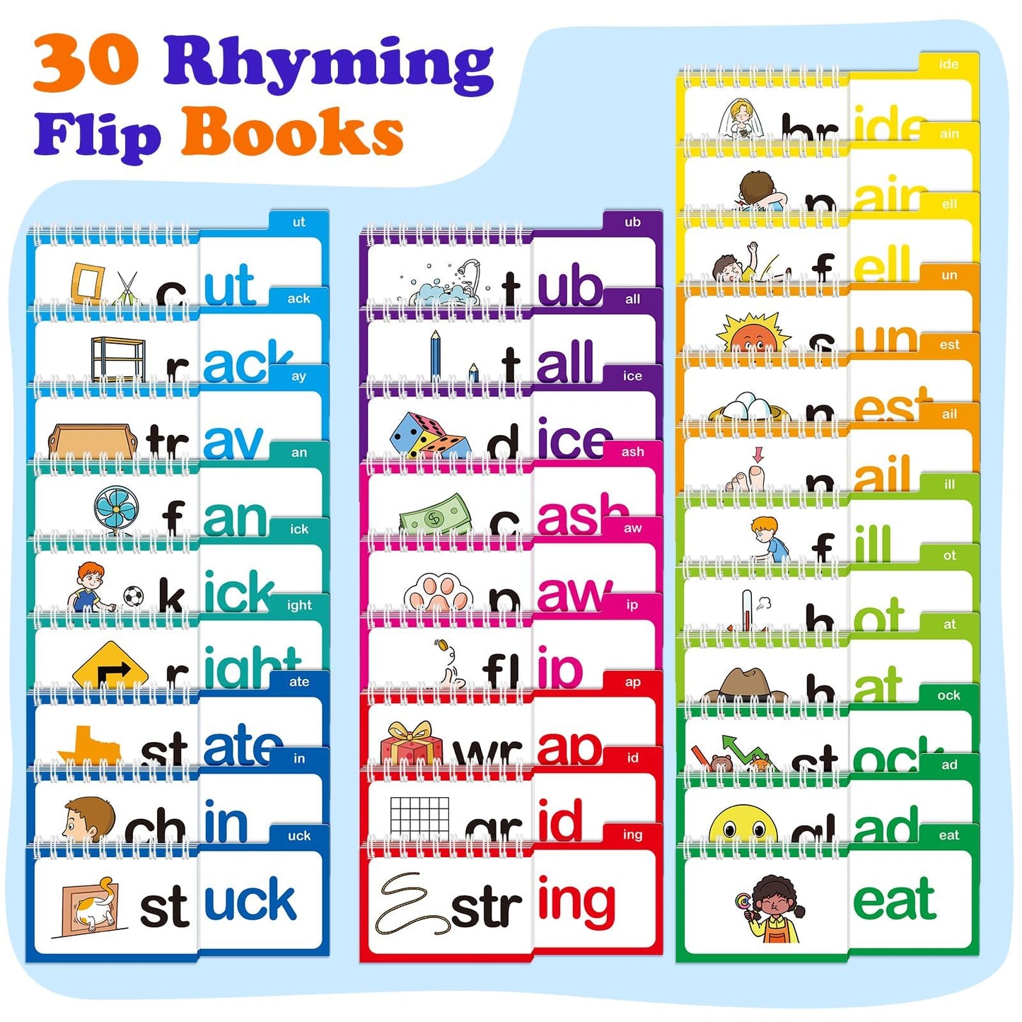 SkilLify Word Family Build Book Phonics Flash Cards, 30 Read and Rhyme Flip Books, Sight Words Flash Cards Kindergarten, Learn to Read Flip Books for Kids Homeschool Preschool Classroom Must Haves