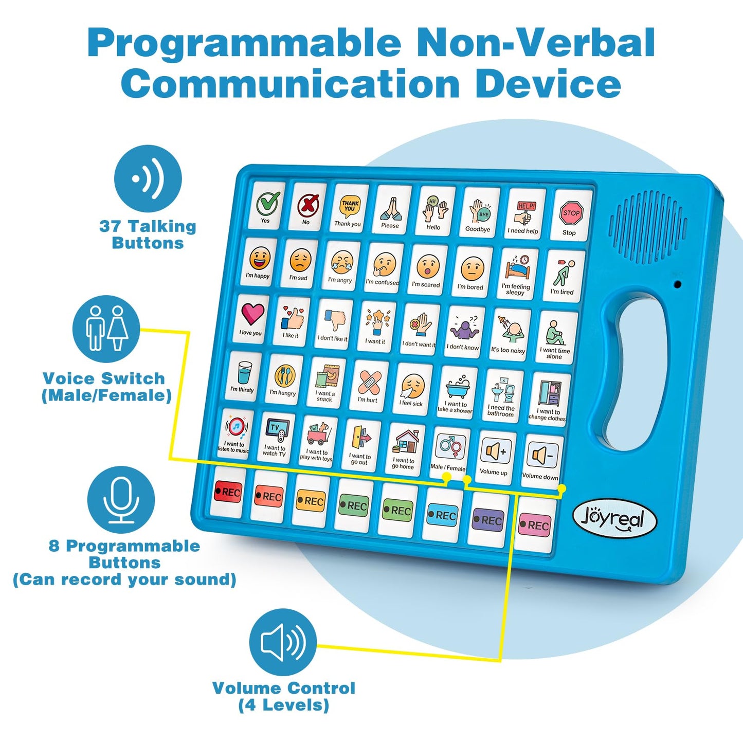 Joyreal AAC Device for Autism, Non Verbal Communication Tools for Speech Therapy & Stroke Rehab. Communication Tablet, Autism Talking Aids with 8 Programmable Buttons & Adjustable Volume