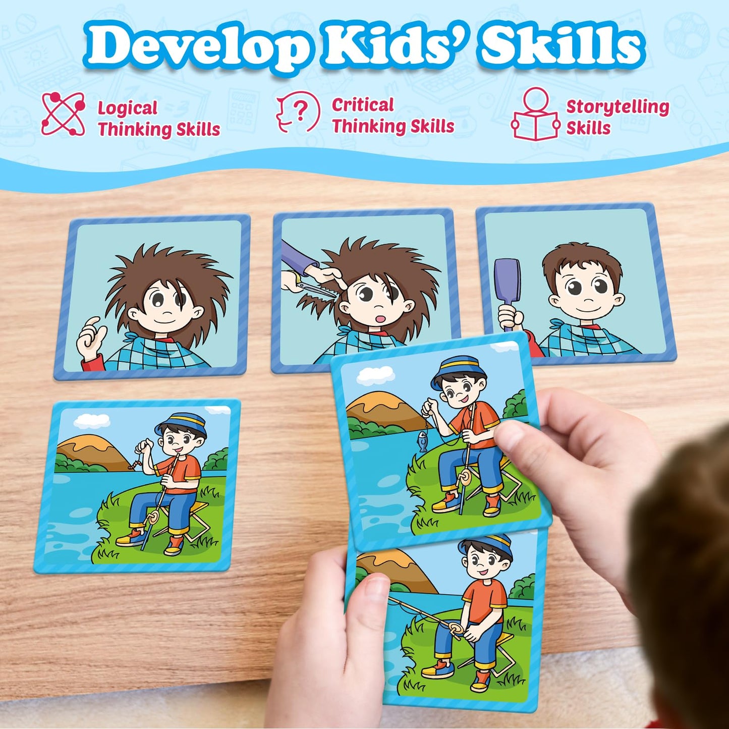 Kasfalci Sequencing Cards,Sequence Board Game for Kids,Speech Therapy Materials Toys for Autism,Story Storytelling,Social Skills,Sentence Building,Preschool Learning Activities,Classroom & Homeschool