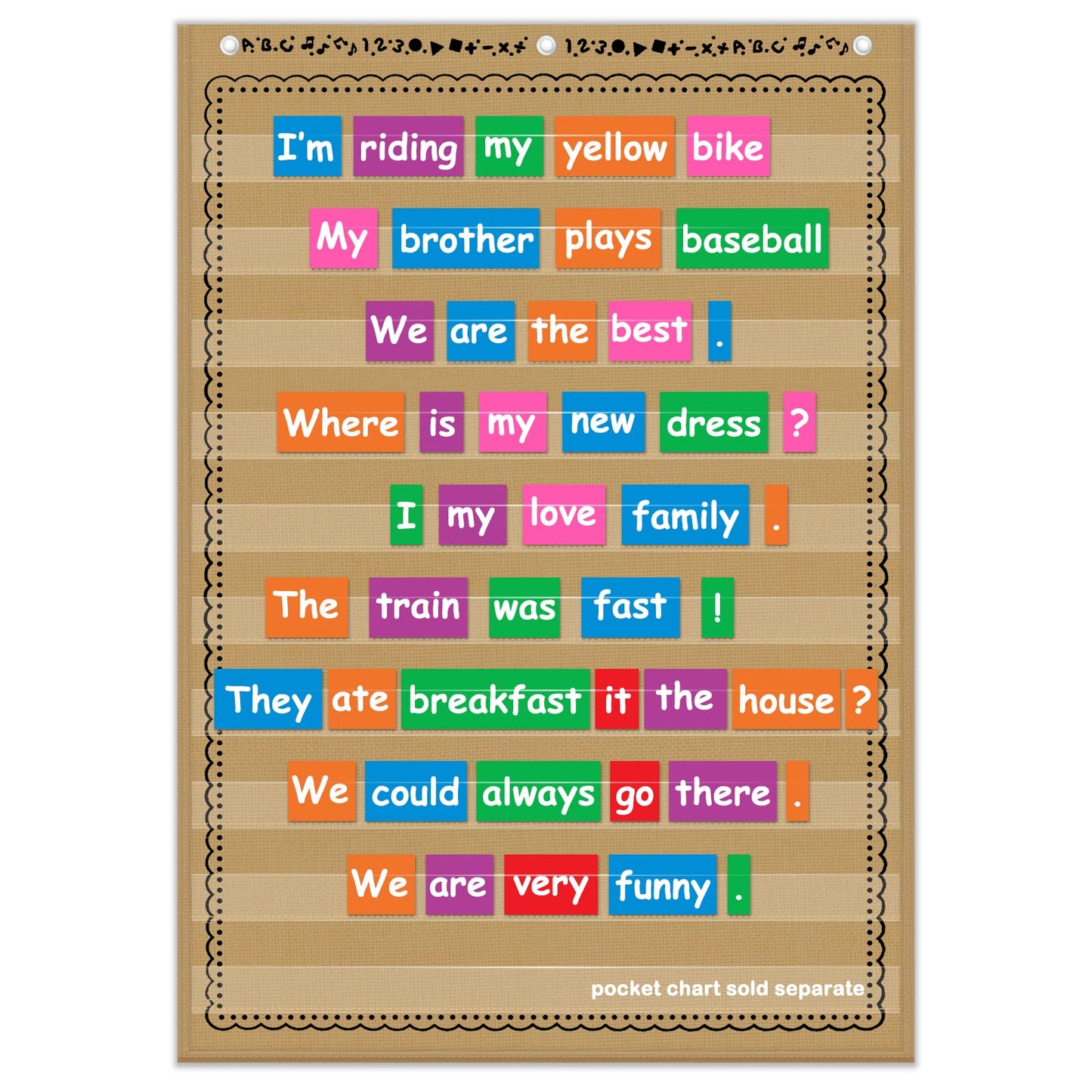 EAMAY Standard Pocket Charts, Clear 10 Pocket Chart for Teacher Lessons in a Classroom or Home Use – Fits Standard 3” Sentence Strips and Word Cards, Brown