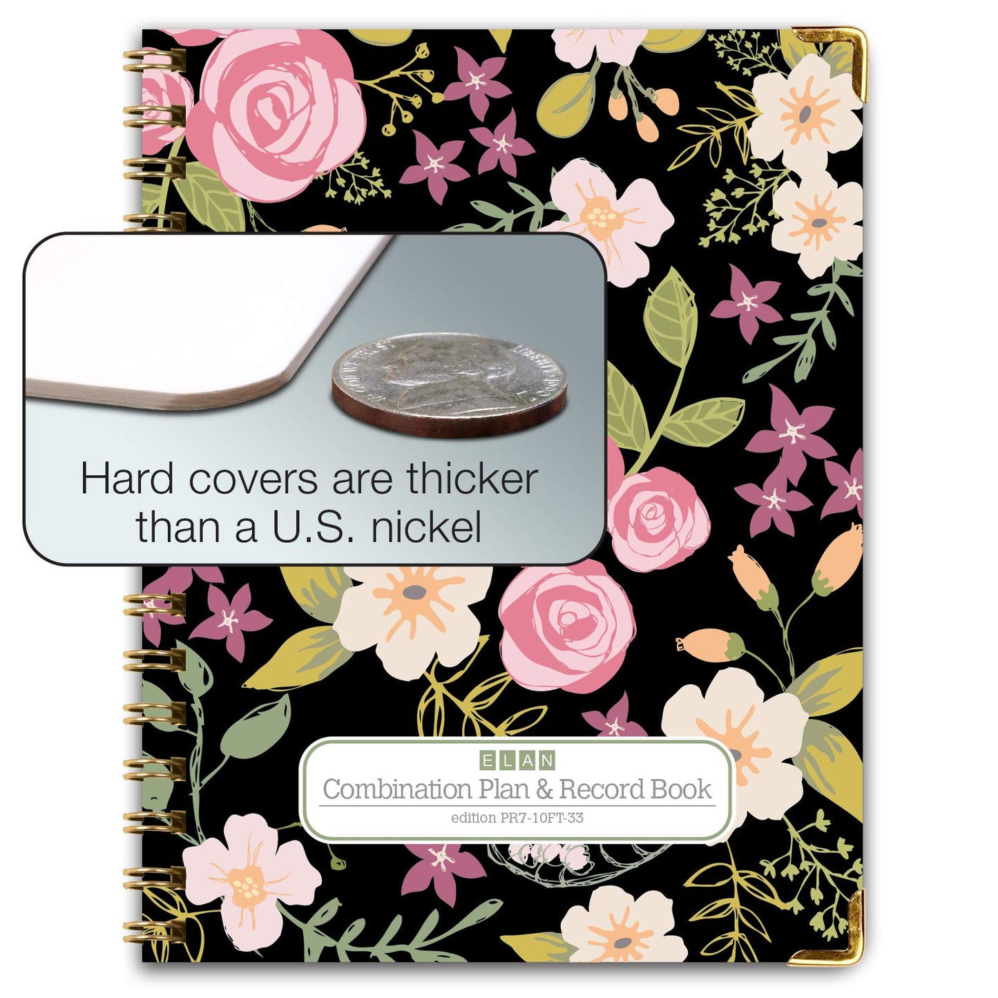 Elan Publishing Company HARDCOVER Combination Plan and Record Book: One efficient 8.5" x 11" book for lesson plans and grades combines W101 and R1010 with Bonus Clip-in Bookmark (Black Floral)