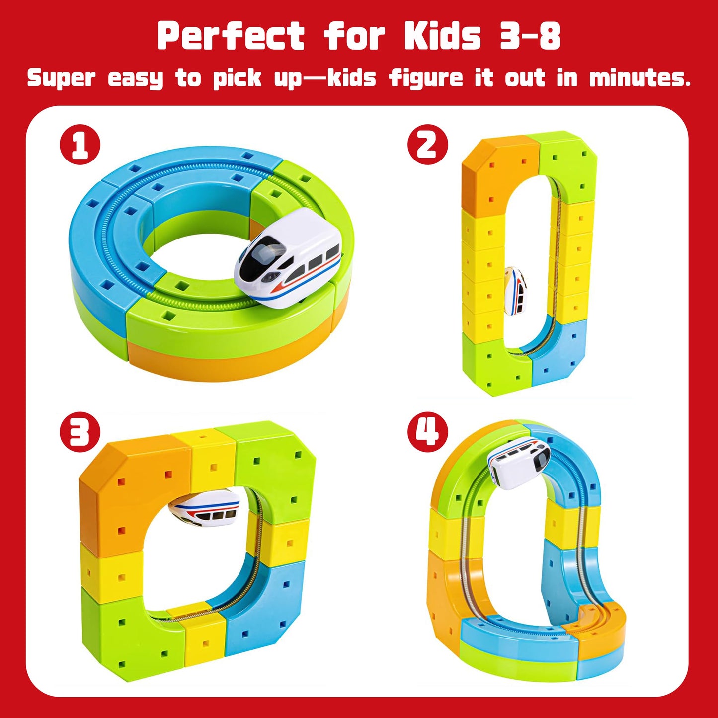 Electric Train Set for Kids Ages 3-8 - Modular 3D Flexible Race Track Building Toy with Gravity-Defying 360° Movement, STEM Learning Fun Gift (66 pcs Starter Set)