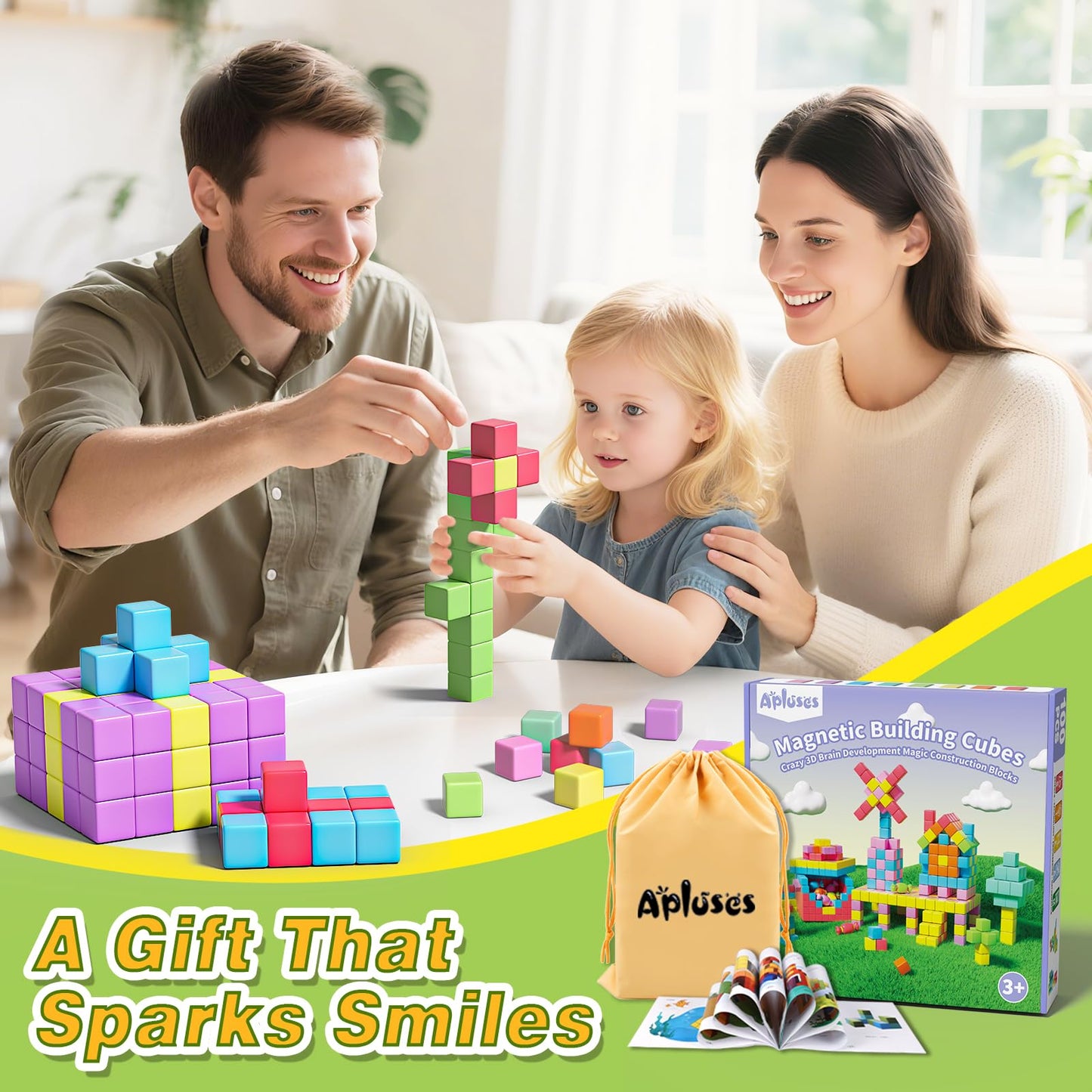 Apluses Magnetic Blocks for Toddlers Toys, Magnetic Building Cubes Toy for Sensory STEM Autism Education Preschool, Magnet Toys for 3 4 5 6 Year Old, Birthday Gifts Games for Boys Girls