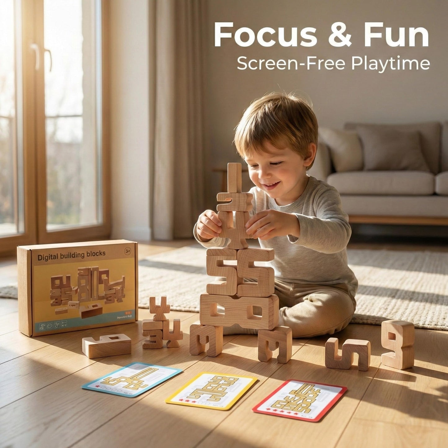 Wooden Number Blocks for Toddlers 3+, 20 PCS Montessori Math Stacking Toys, Natural Wood Counting & Learning Blocks with 30 Challenge Levels, STEM Educational Gift for Preschool Boys Girls