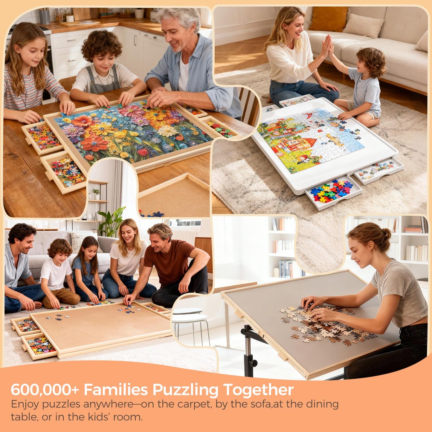 ALL4JIG 1500 Pieces Rotating Puzzle Board with 6 Drawers and Cover,24.92"x33.58"Portable Wooden Jigsaw Puzzle Table for Adults,Lazy Susan Spinning Puzzle Boards Gift for mom,Surface for Lego Building