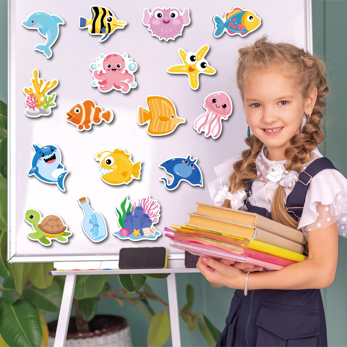 Fecheche Large Size Cute Fridge Magnets for Toddlers, Preschool Spelling Learning Education Refrigerador Magnetic Toy (Ocean 47pcs)