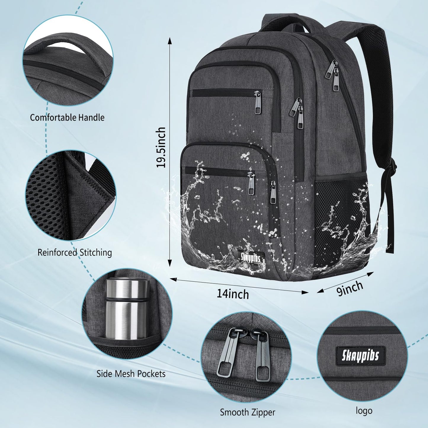 Skaypibs Backpck for Men Women, School Backpack for Boys Girls Teen, 17.3 inch Laptop Back Pack with Reinforced Straps for travel, Work backpack,book bag, Bookbag Mochilas para hombres Black